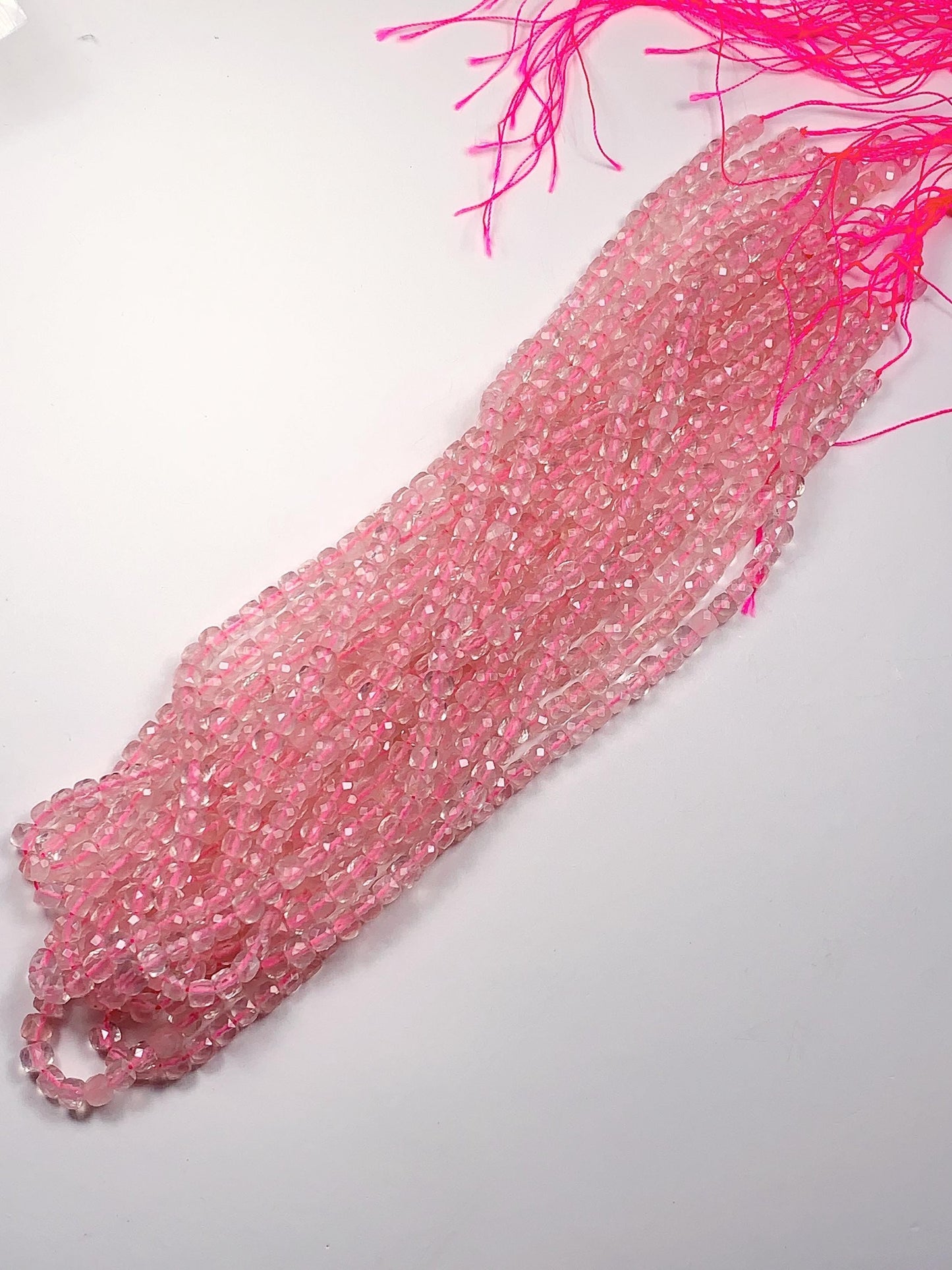 4.5mm + AAA+ Natural madagascar Transparent Pink Rose Quartz Faceted Cube Square Beads 15.5" Strand very good quality