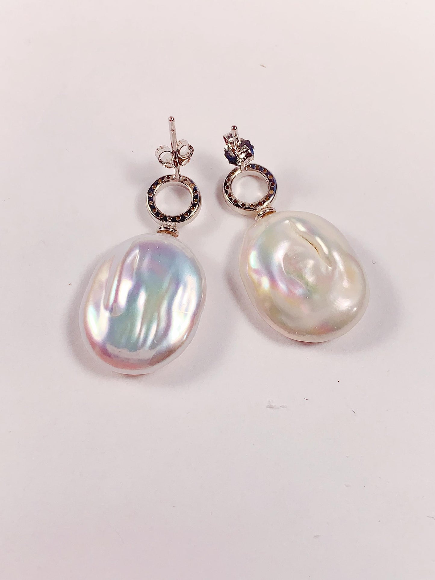 Oval Freshwater Pearl Earrings: 18k Gold Plated Sterling Silver Studs