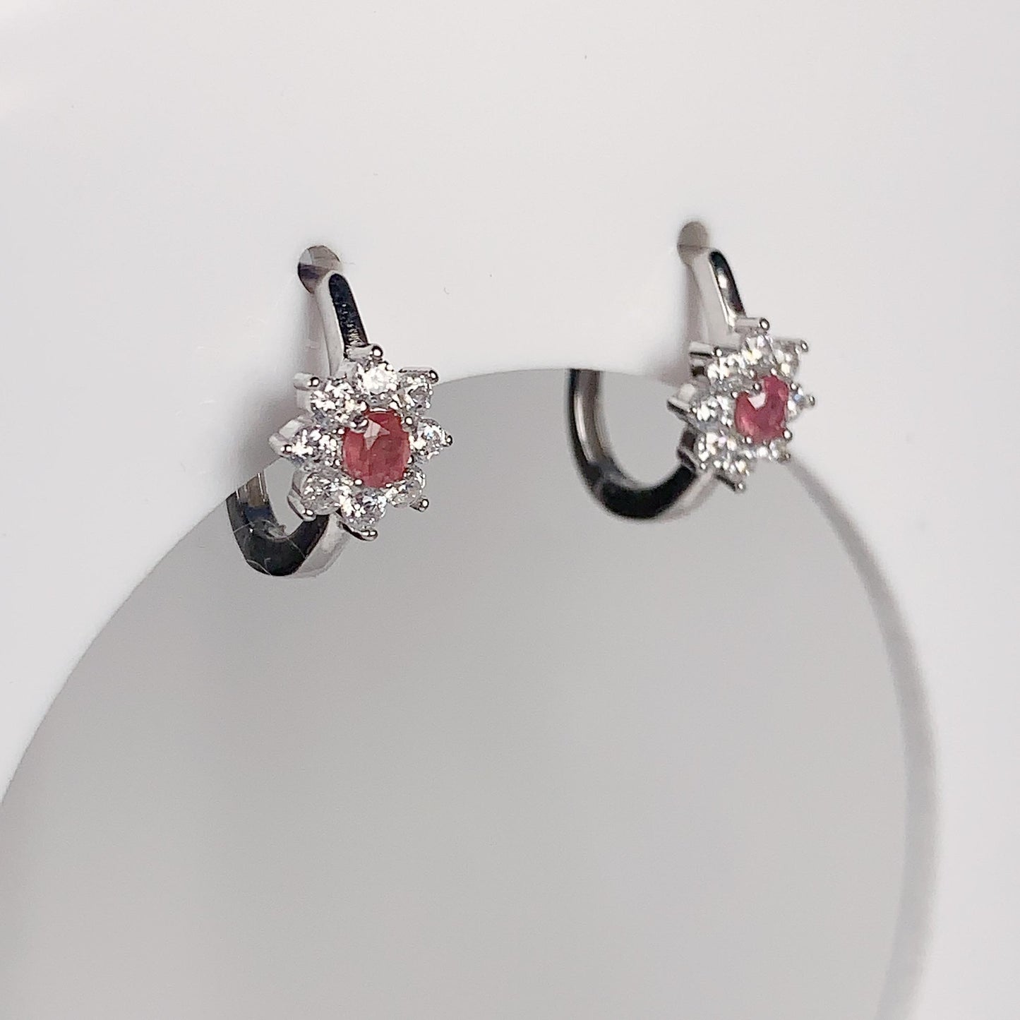 Pink Tourmaline Sterling Silver Earrings: 18k Gold Plated Floral Studs