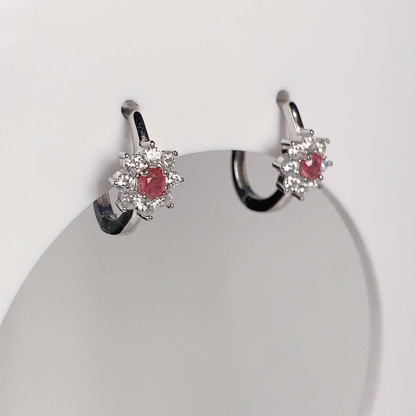 Pink Tourmaline Sterling Silver Earrings: 18k Gold Plated Floral Studs