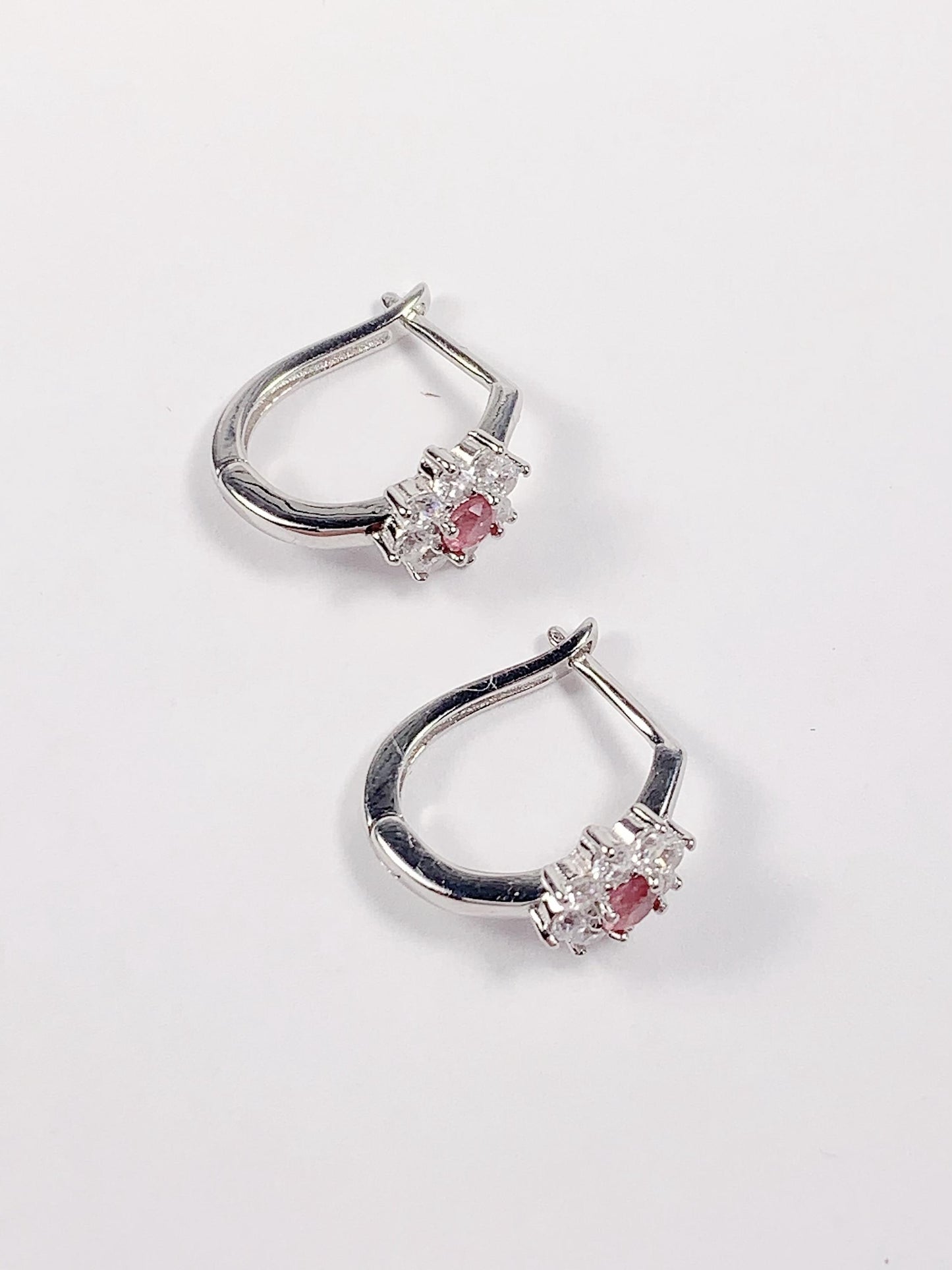 Pink Tourmaline Sterling Silver Earrings: 18k Gold Plated Floral Studs