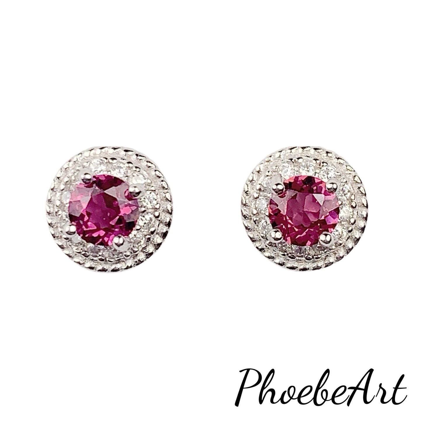 Purple Garnet Sterling Silver Earrings: 18k Gold Plated Studs