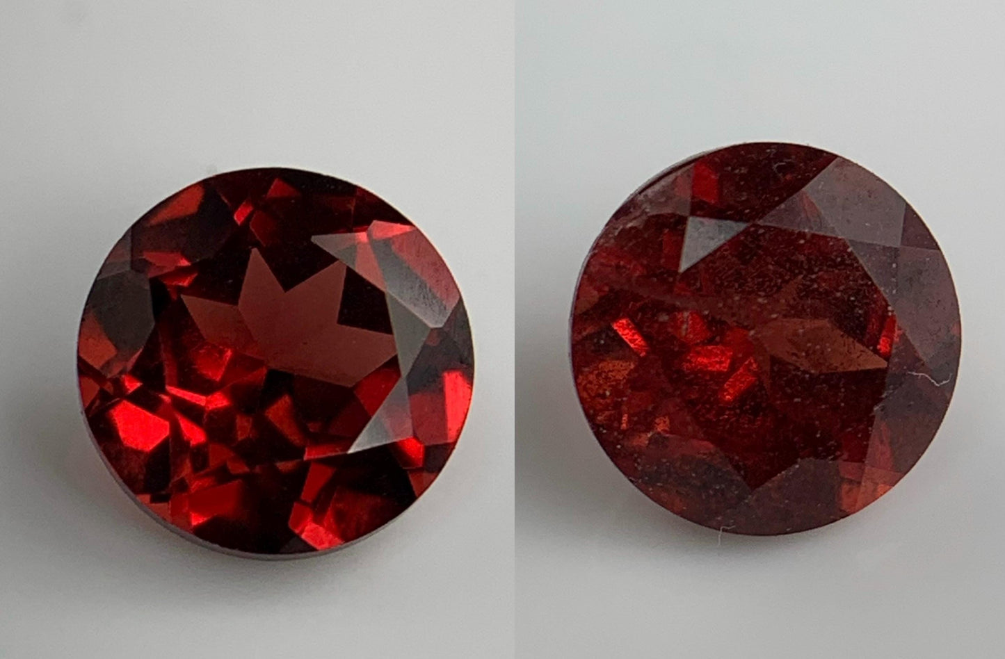 Red Garnet Sterling Silver Earrings: 18k White Gold Plated Studs