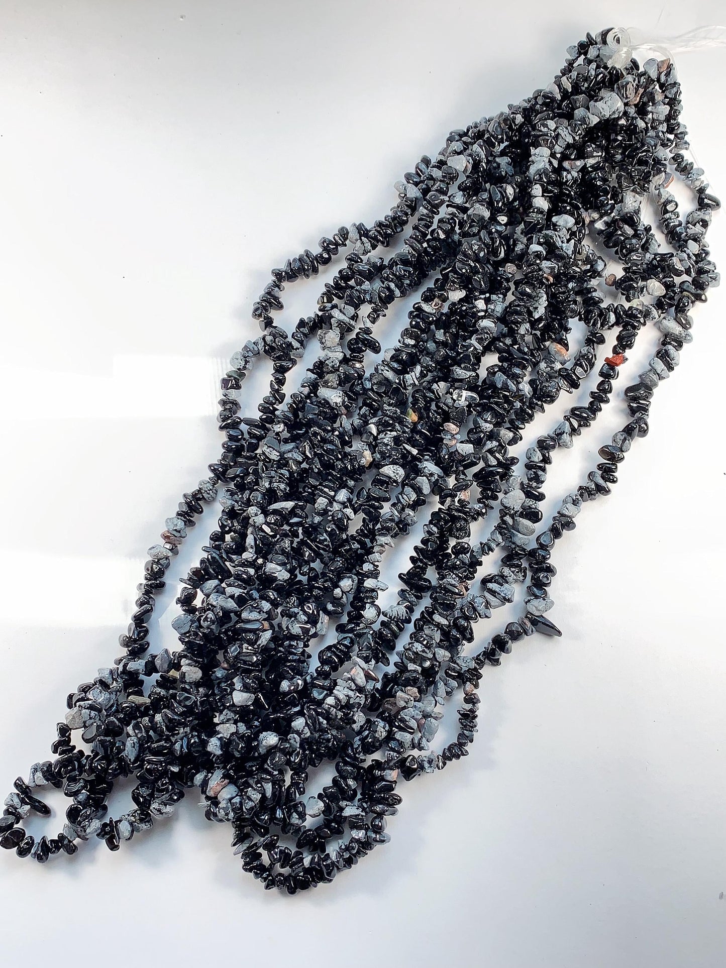 Snowflake Obsidian Chip Beads: Black & White Gemstone Nuggets, 32" Strand