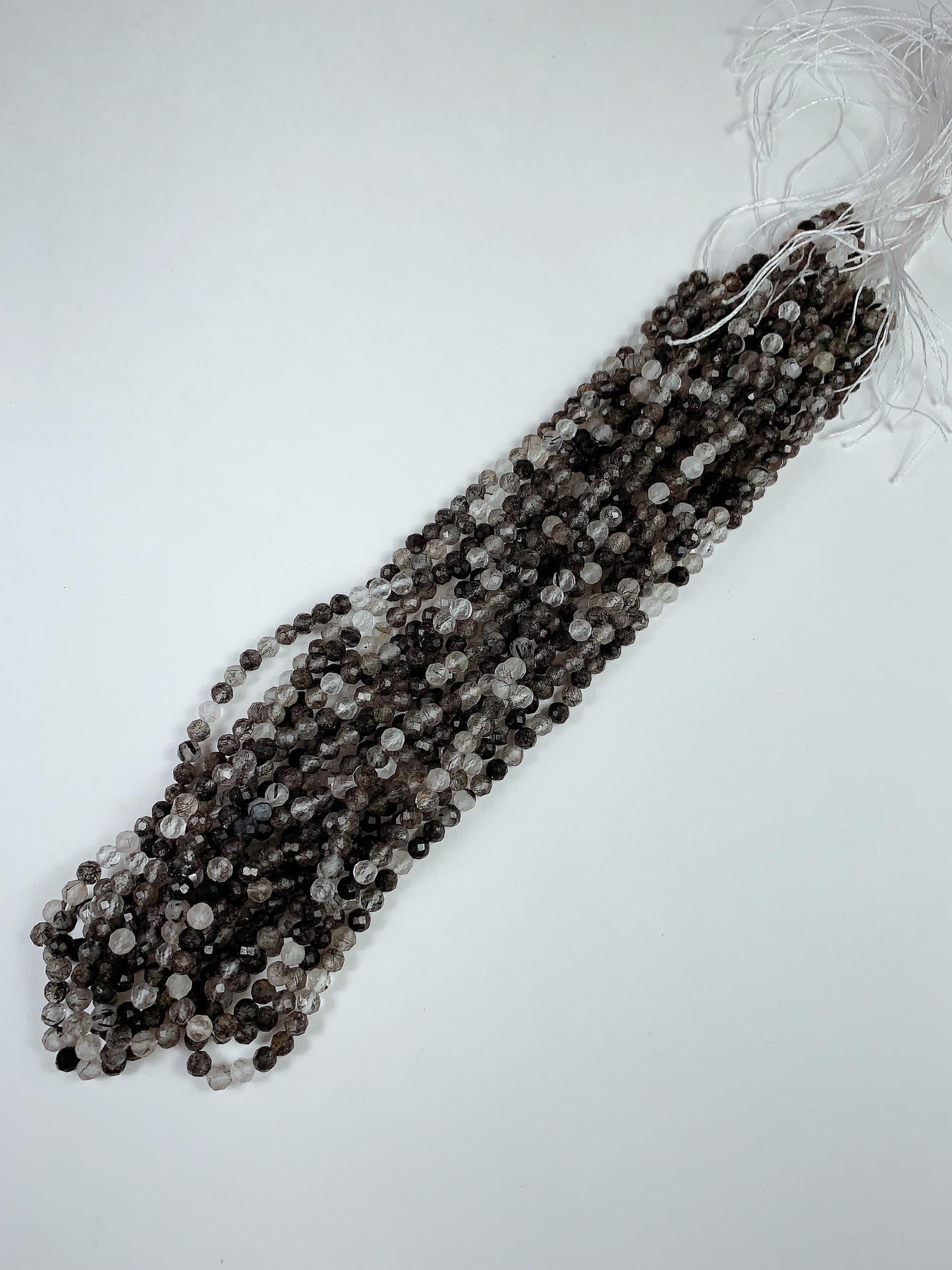Faceted Black Tourmaline Rutilated Quartz Beads: AAA Grade, 2-4mm, 15.5" Strand