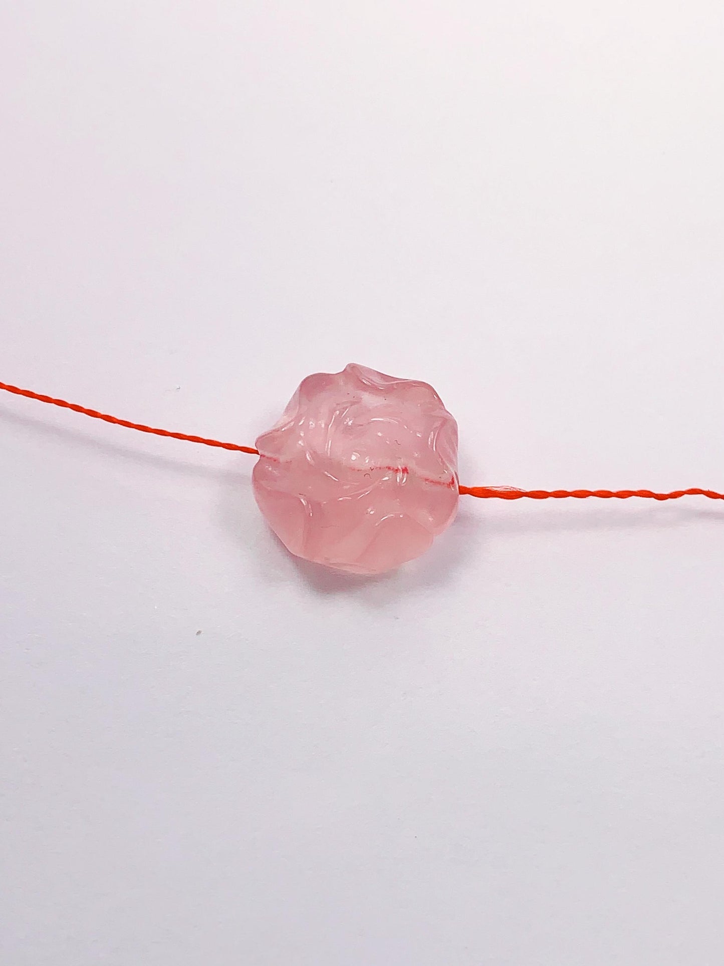 15mm Rose Quartz Bead: Hand-Carved Peony Flower, AAA Grade