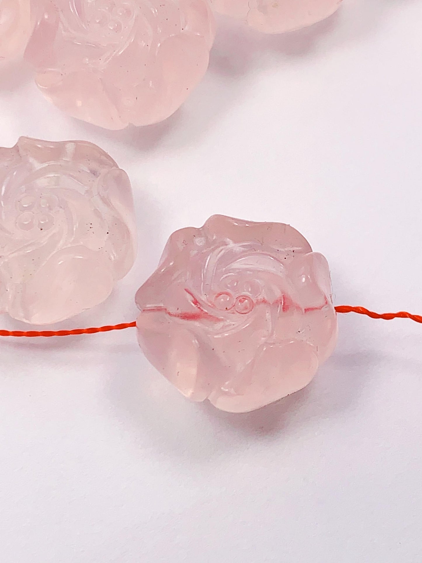 16mm Carved Flowers Rose Quartz Beads: AAA Grade Peony Flower Gemstone