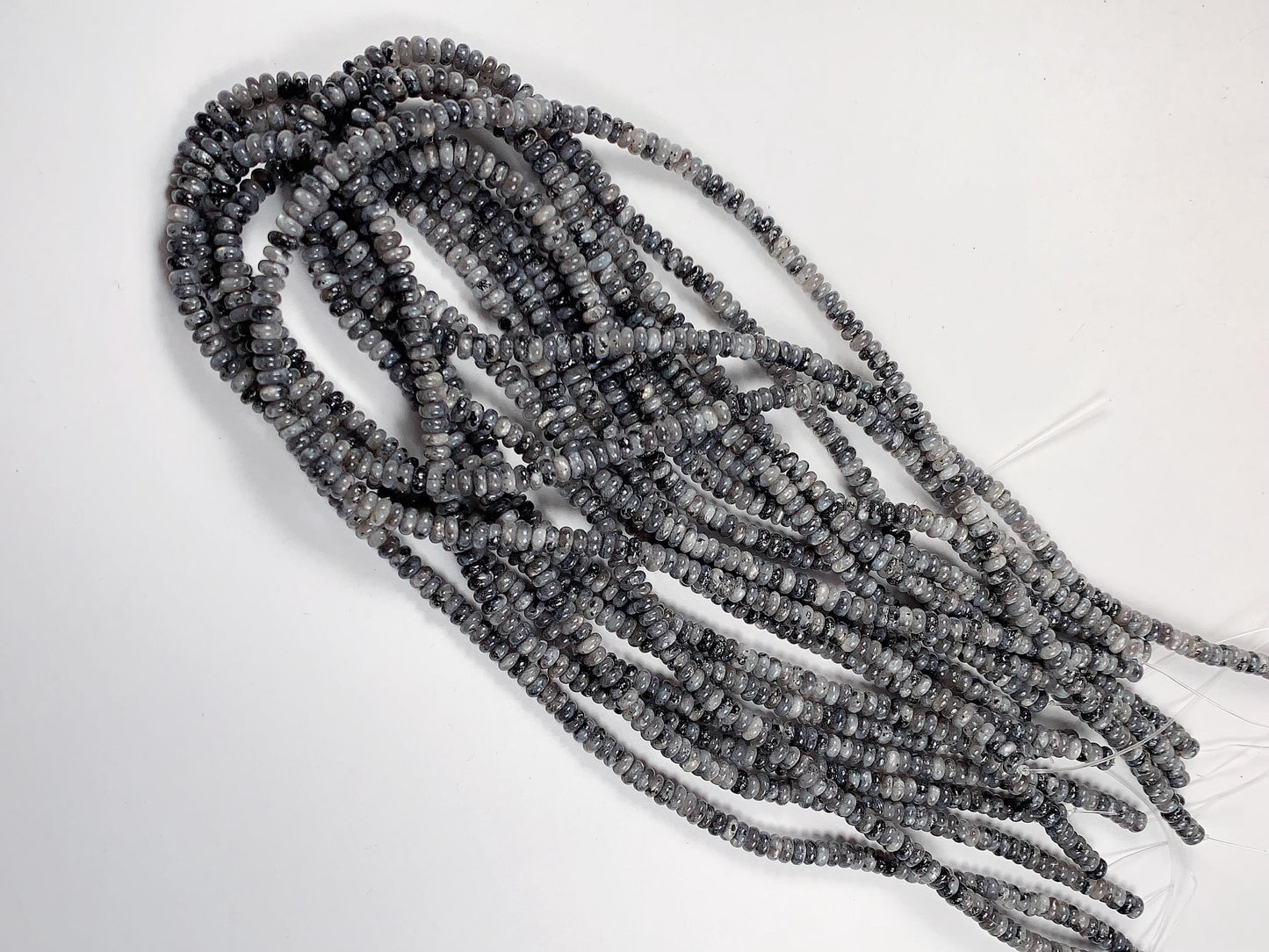 2x4mm Natural Silver Shiny Black Gray Labradorite Smooth Rondelle Beads Gemstone 15" Strand