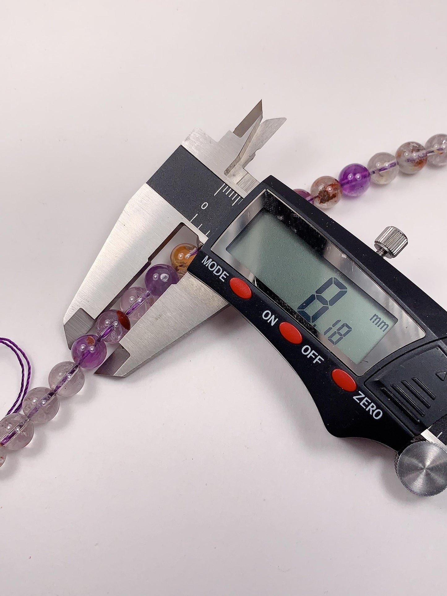 Super 7 Crystal Smooth Round Beads: Natural Amethyst Cacoxenite Quartz Strand 15.5