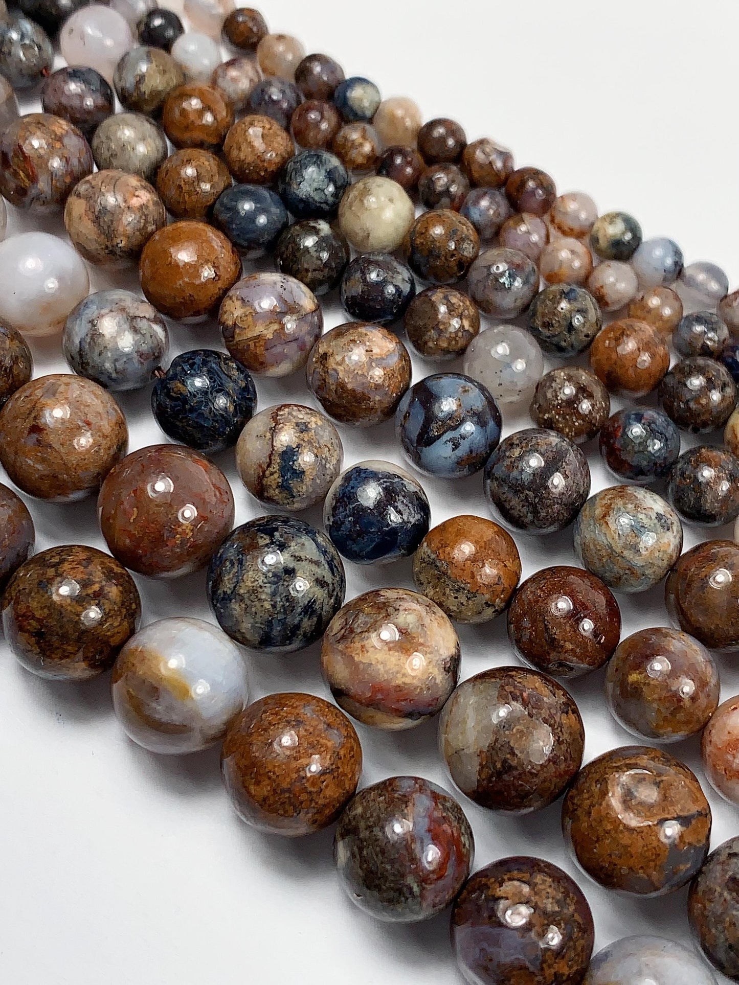 Natural Pietersite Smooth Round Beads: Blue, Brown, Red Gemstone Strand