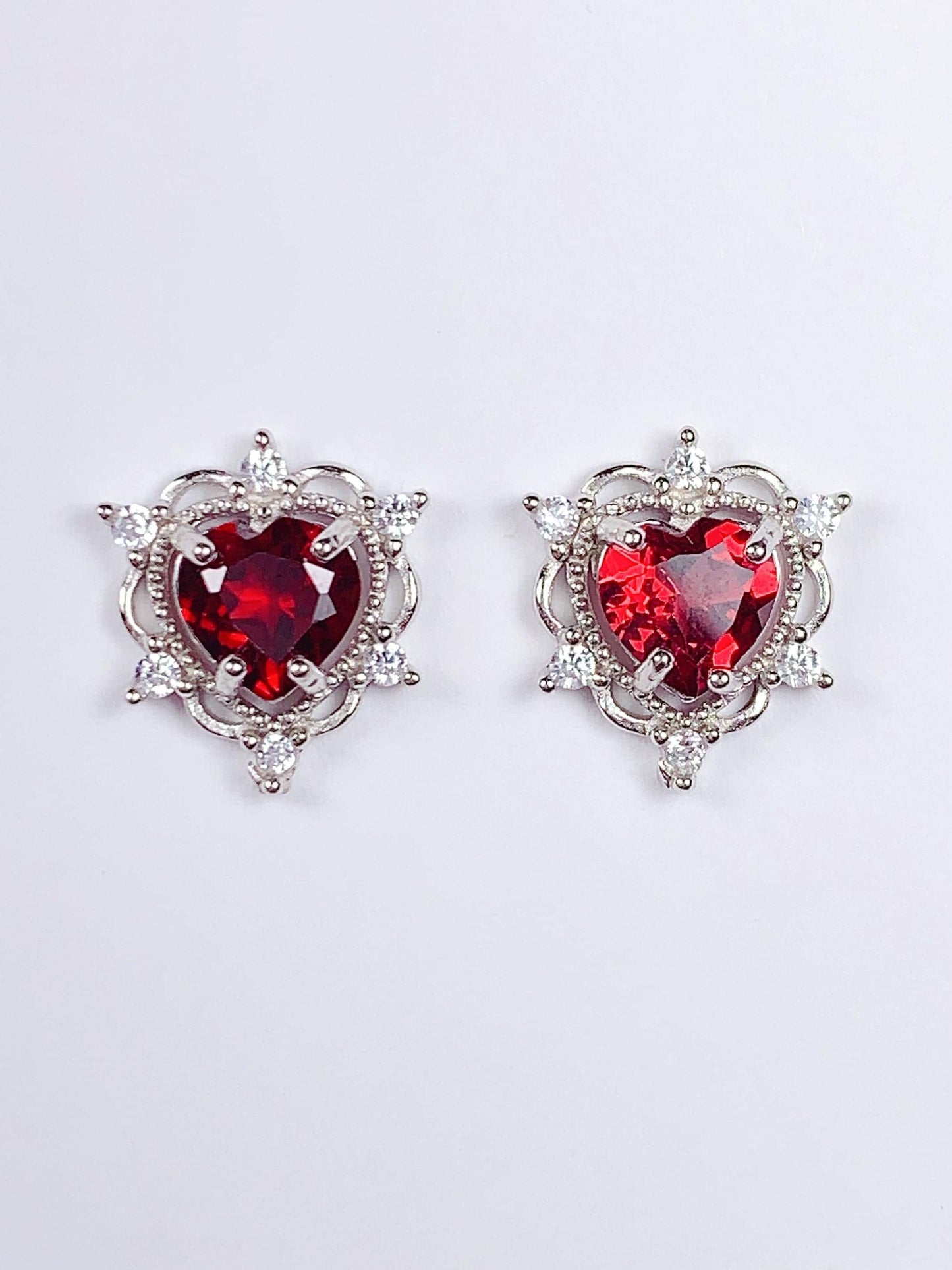 Red Garnet Heart Earrings: 18k Gold Plated Sterling Silver
