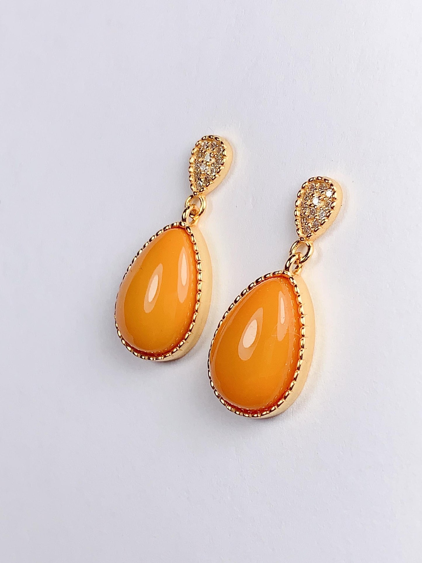 Yellow Amber Drop Earrings: 18k Gold Plated Sterling Silver