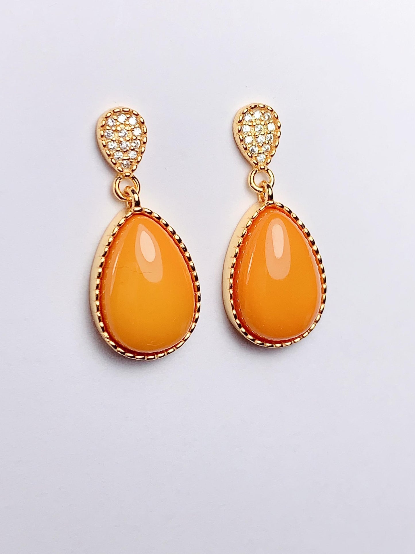Yellow Amber Drop Earrings: 18k Gold Plated Sterling Silver