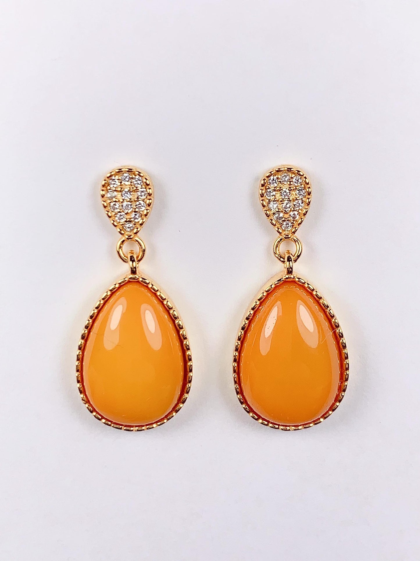 Yellow Amber Drop Earrings: 18k Gold Plated Sterling Silver