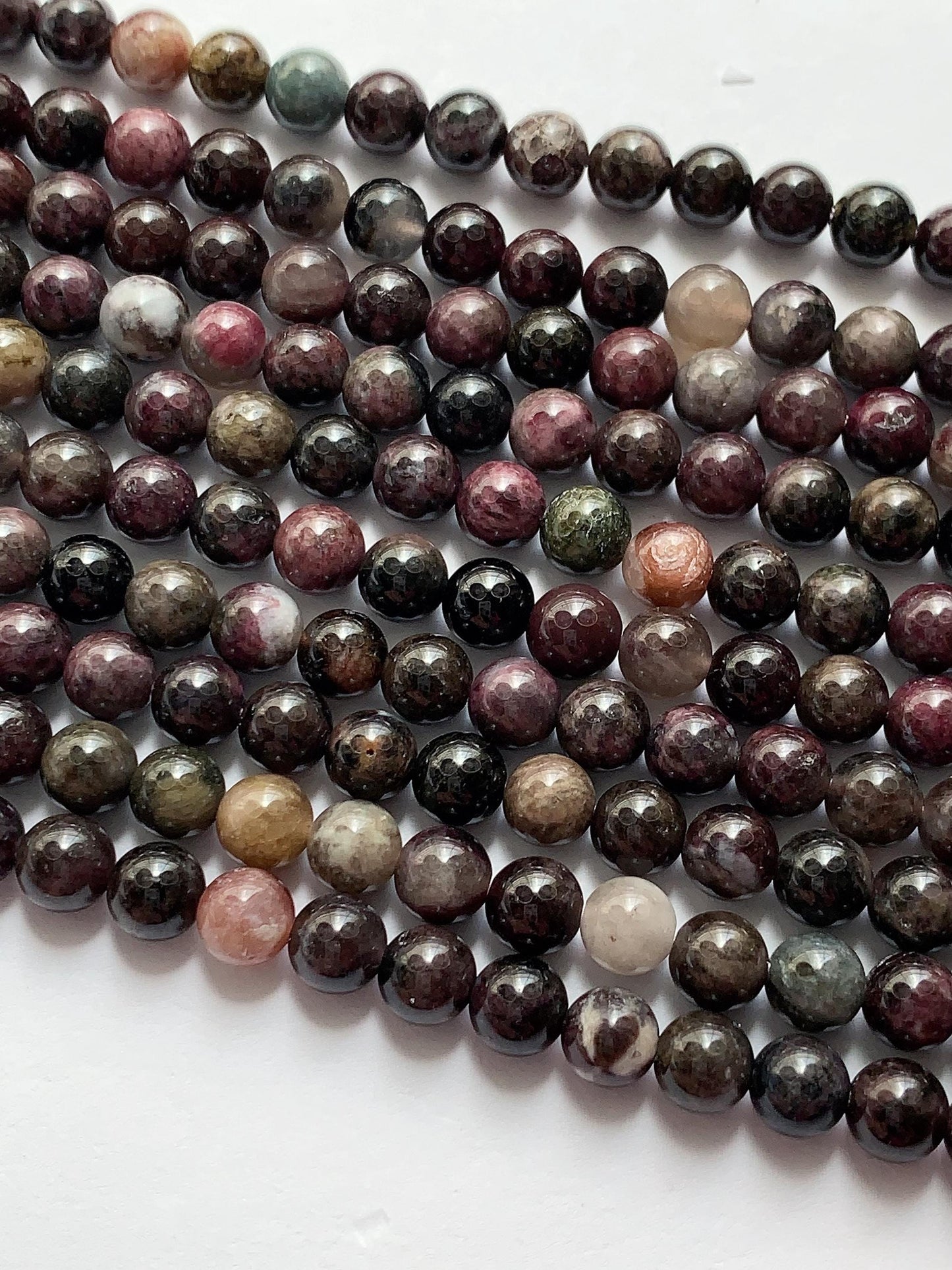 Natural Black Brown Deep Pink Purple Tourmaline Smooth Round Beads 15.5" Strand Gemstone 6mm