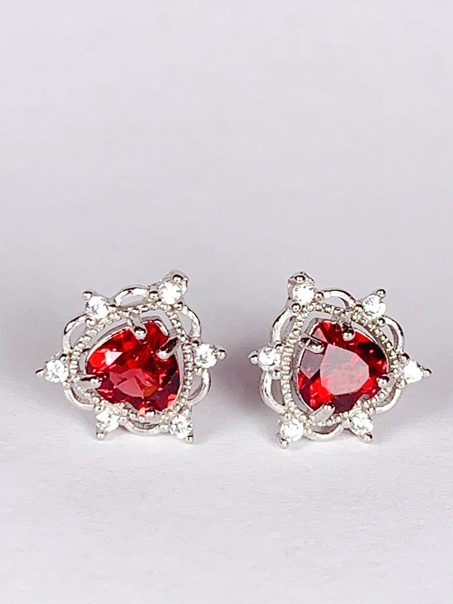 Red Garnet Heart Earrings: 18k Gold Plated Sterling Silver