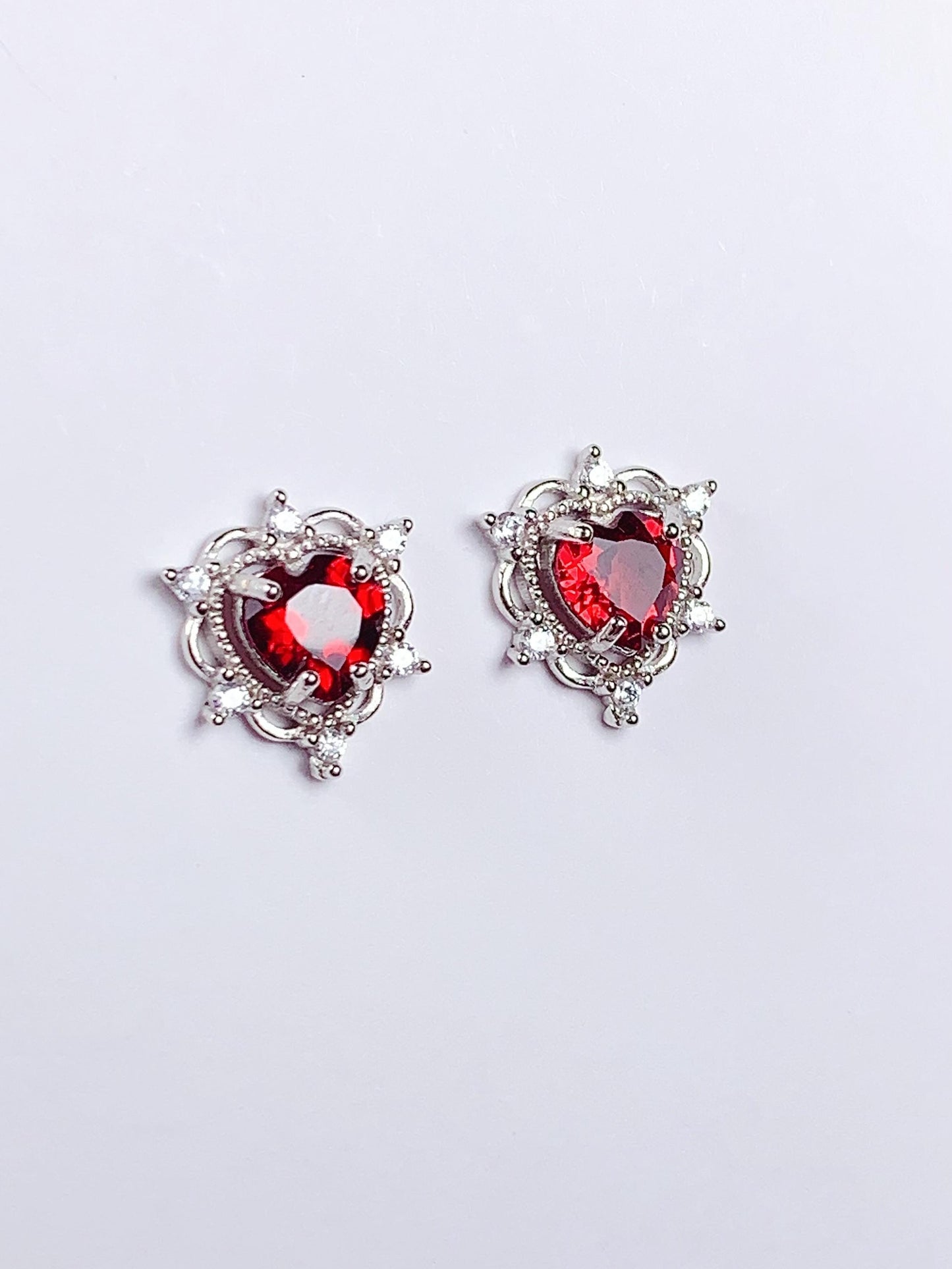 Red Garnet Heart Earrings: 18k Gold Plated Sterling Silver