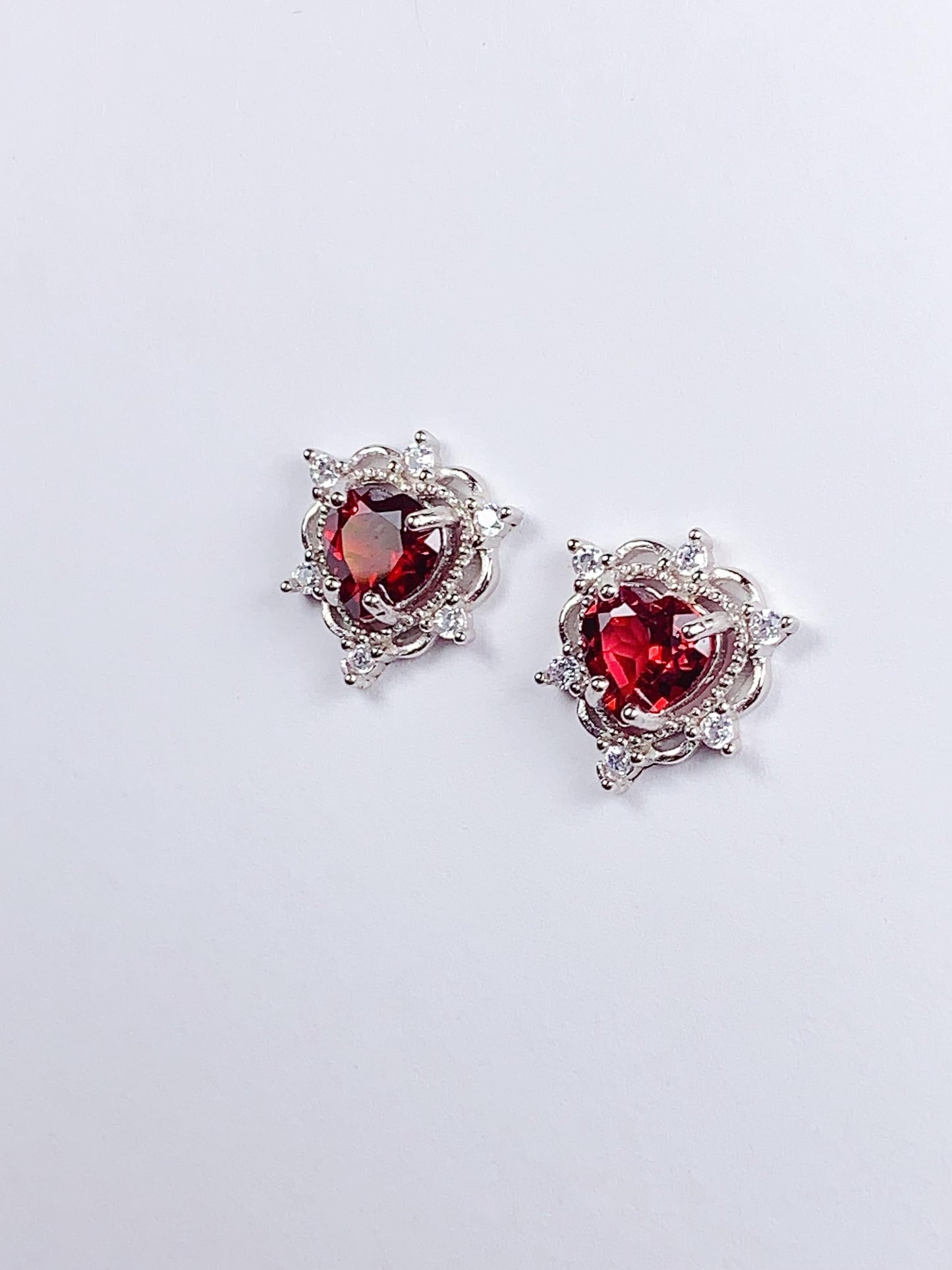 Red Garnet Heart Earrings: 18k Gold Plated Sterling Silver
