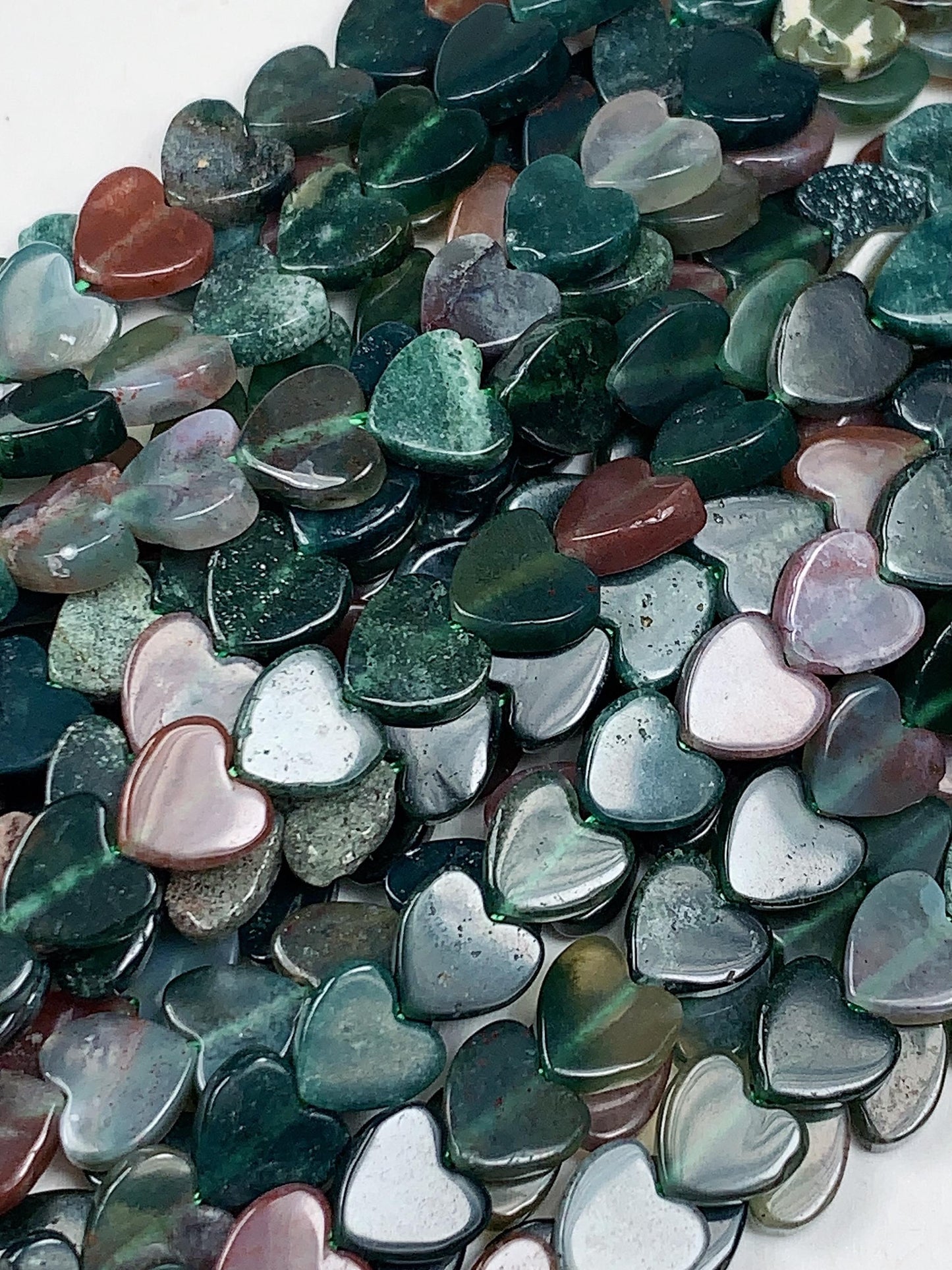 6mm Natural Red Green Moss India Agate Heart Shape Beads 15" Strand