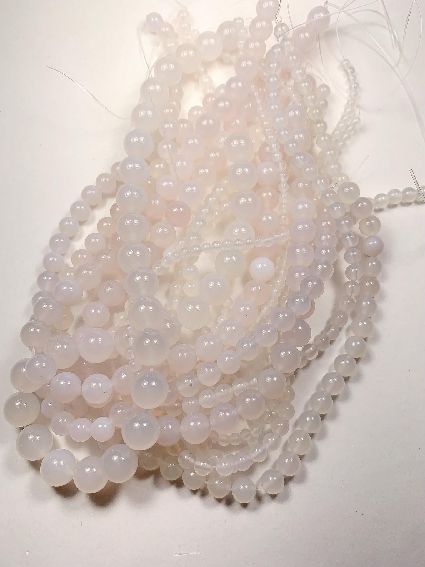 AAA Natural Translucent White Agate Smooth Round Beads: 15.5" Gemstone Strand