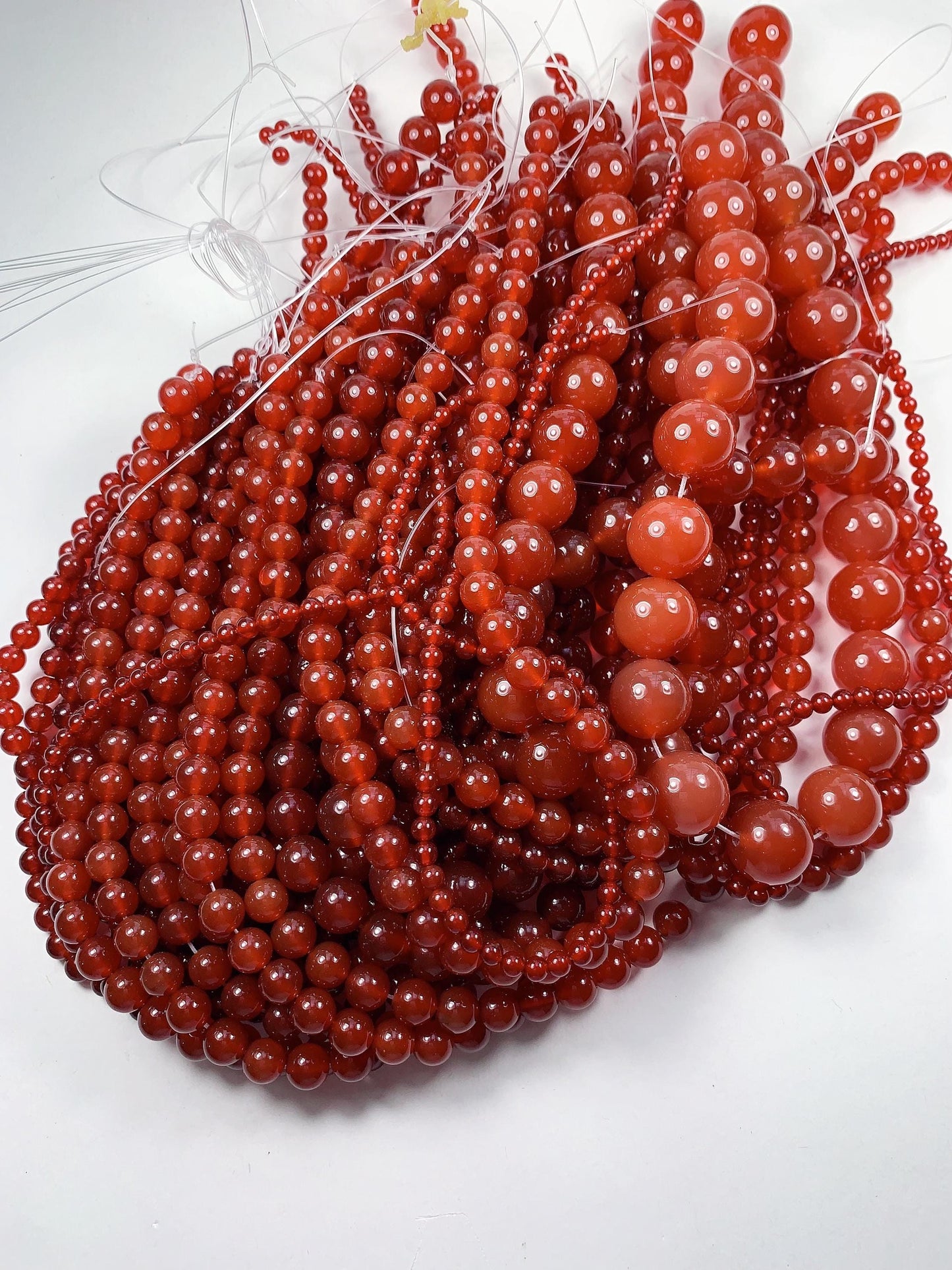 Deep Red Agate Smooth Round Beads: Natural Gemstone Strand