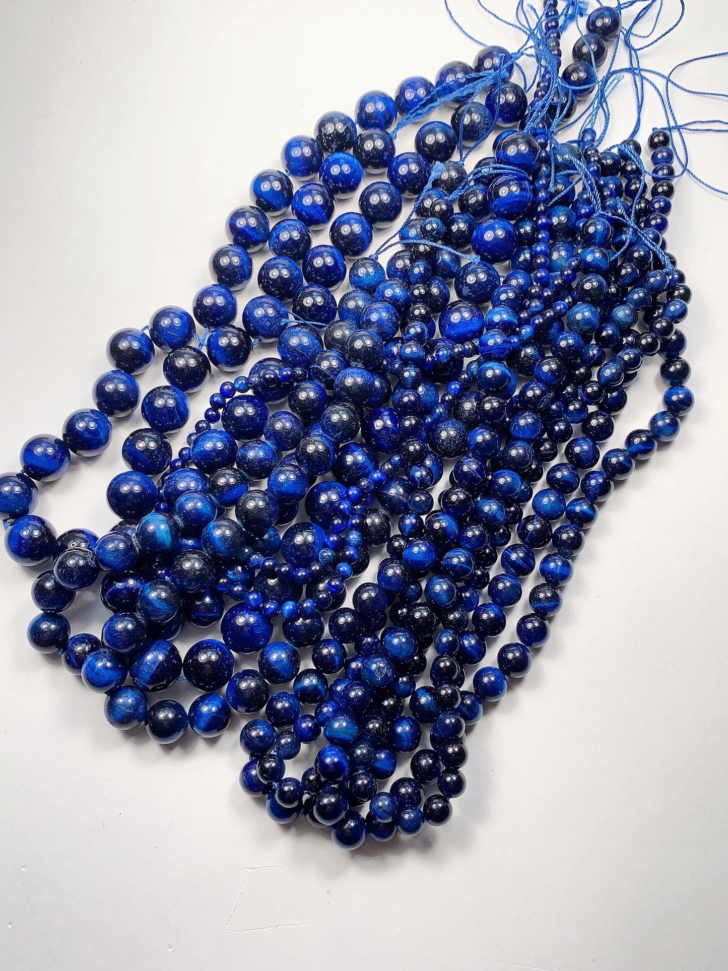 Blue Tiger's Eye Smooth Round Beads Gemstone Strand (4mm-12mm, 15.5")