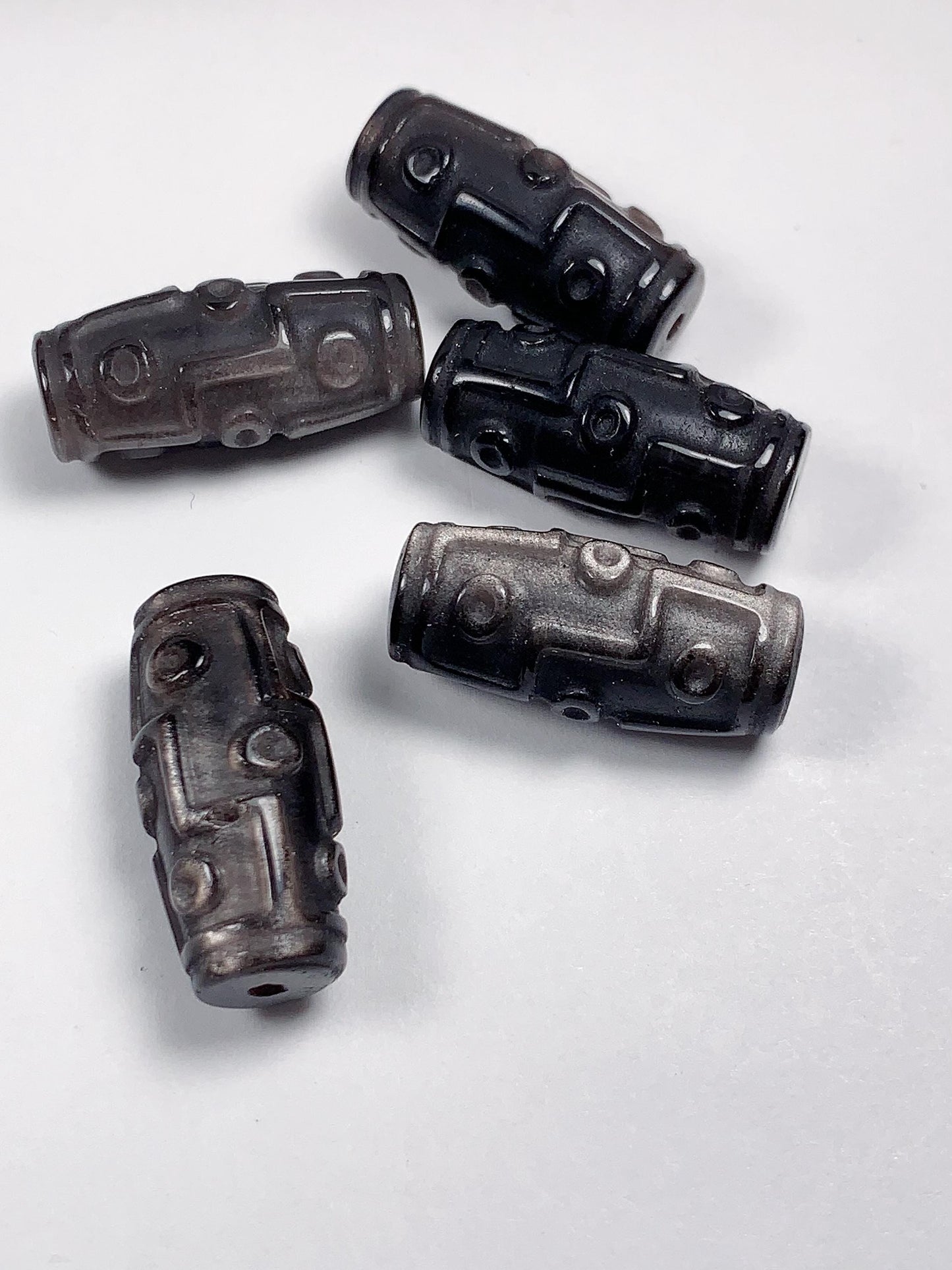 23mm Good Detail Carved Natural Black Silver Obsidian DZI DZ beads Loose Gems Gemstone