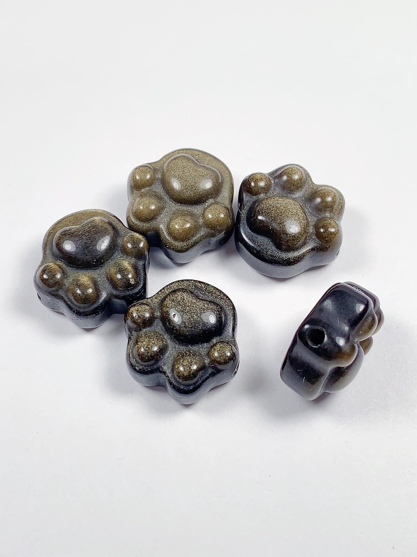 16mm Good Detail Carved Natural Black Gold Obsidian cat feet beads Loose Gems Gemstone