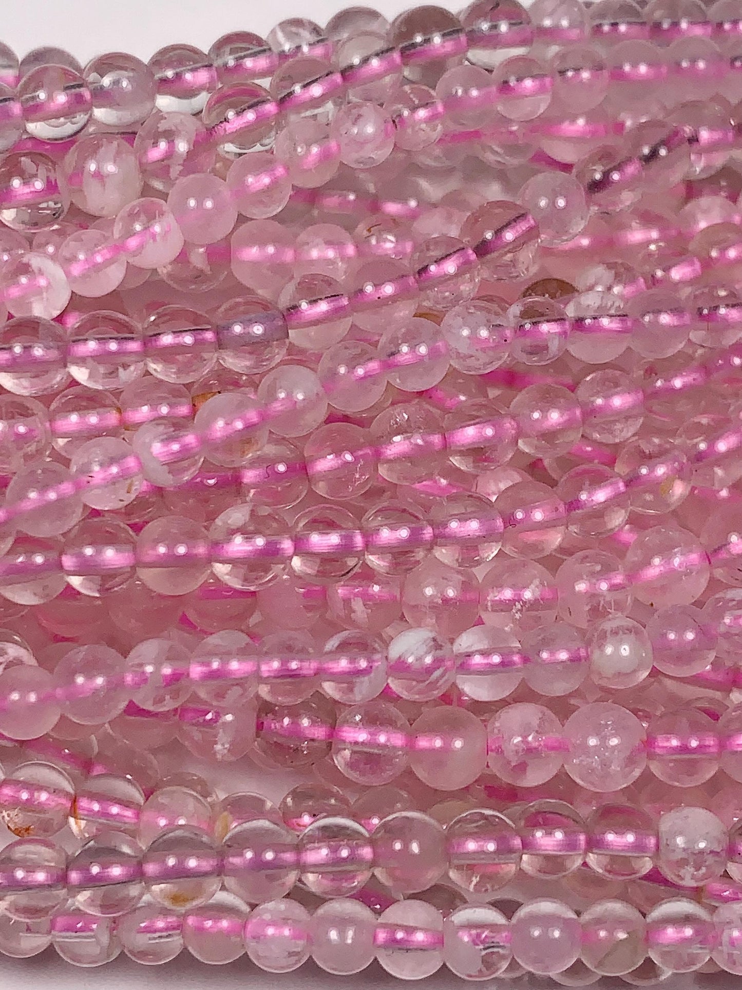Grade AAA Genuine Natural Pink Phantom Snow Snowflake Smooth Round Beads 15.5" Strand 4mm