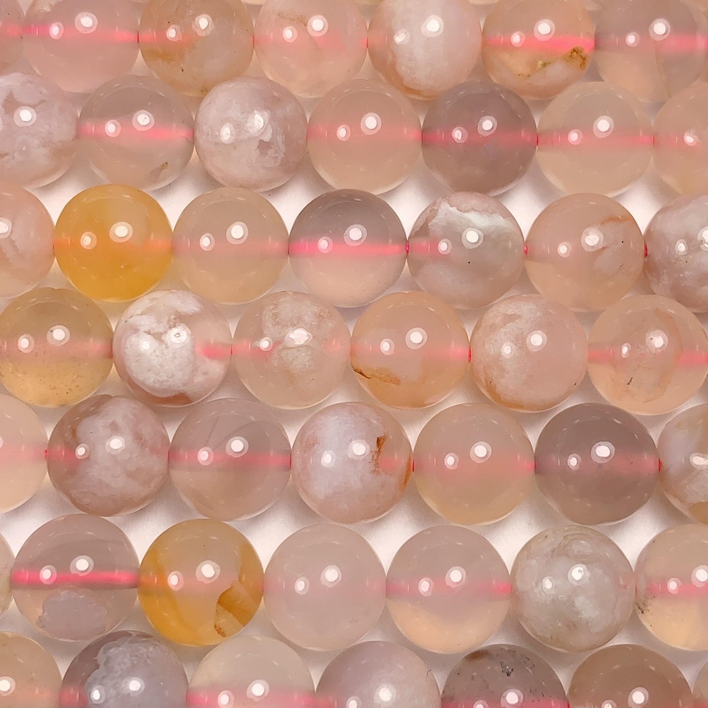 8mm Blossom Agate Beads: Pink, Purple, Yellow Gemstone Strand