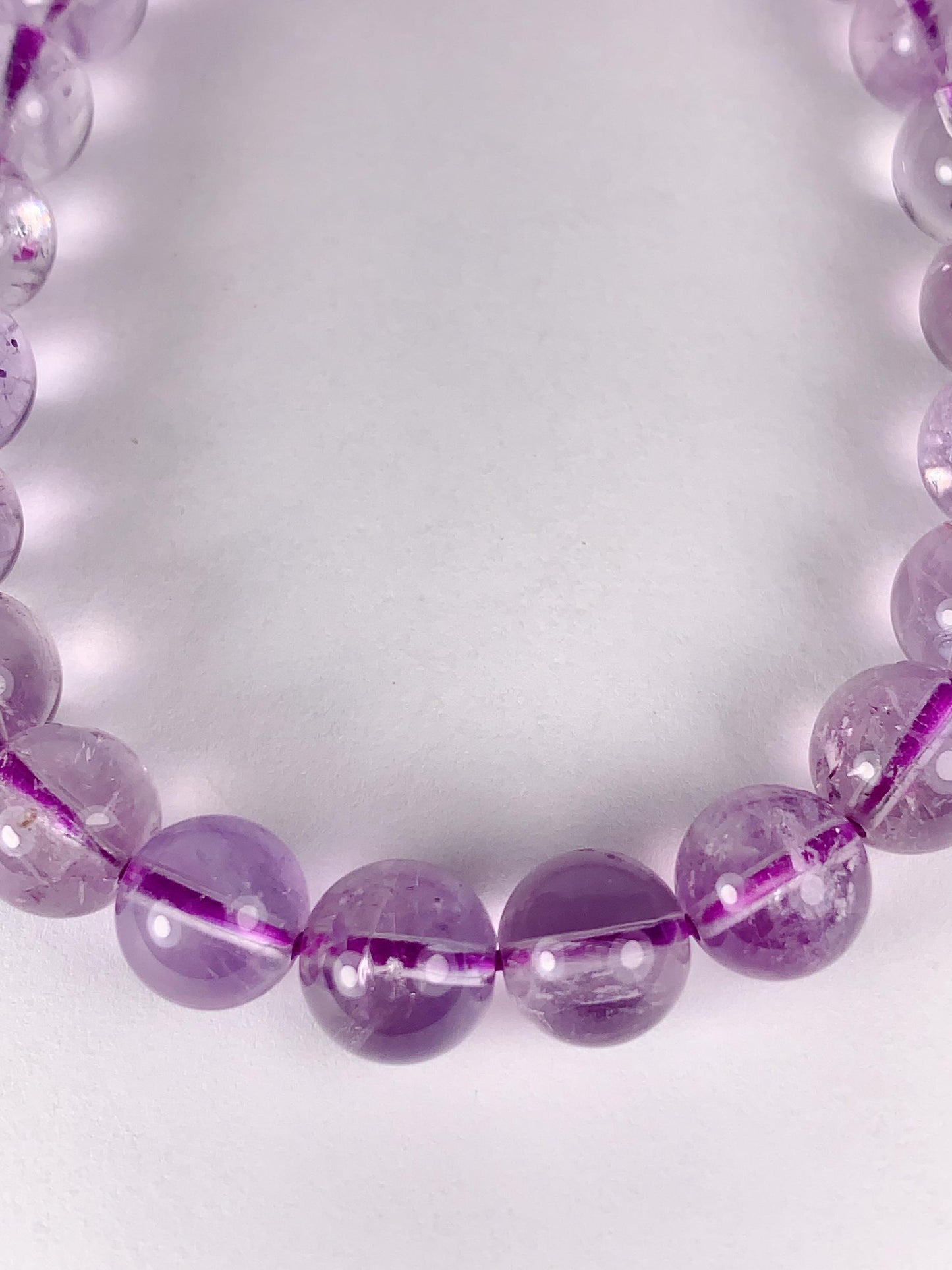 Natural Light Purple Lavender Clear Ice cracks Amethyst Smooth Round Stretch Bracelet 8mm