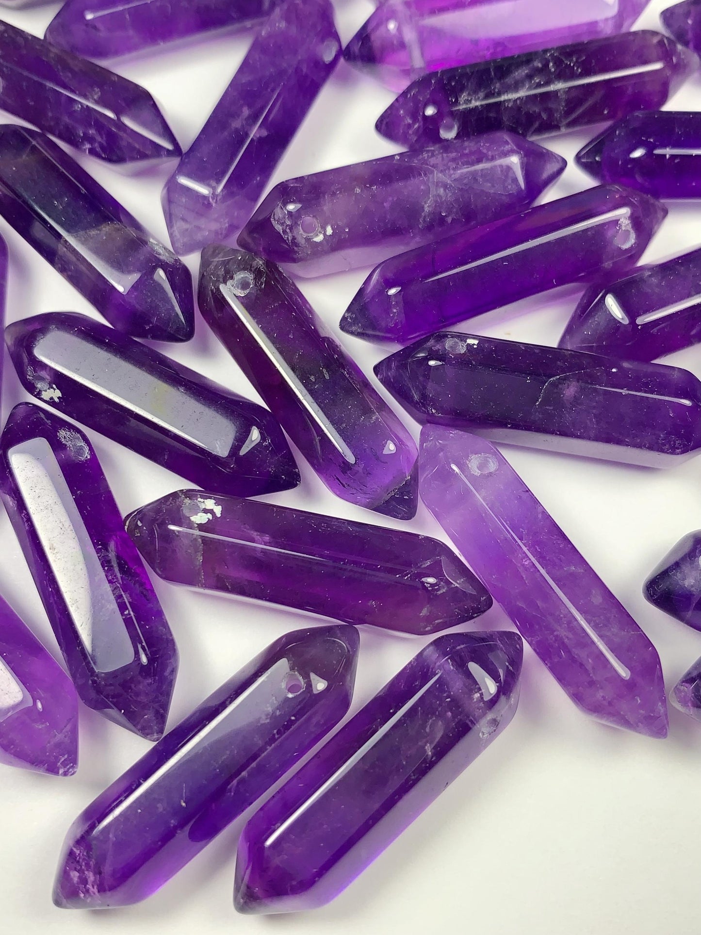 Purple Amethyst Double Terminated Point Beads: Faceted Gemstone Pendant (25-30mm)
