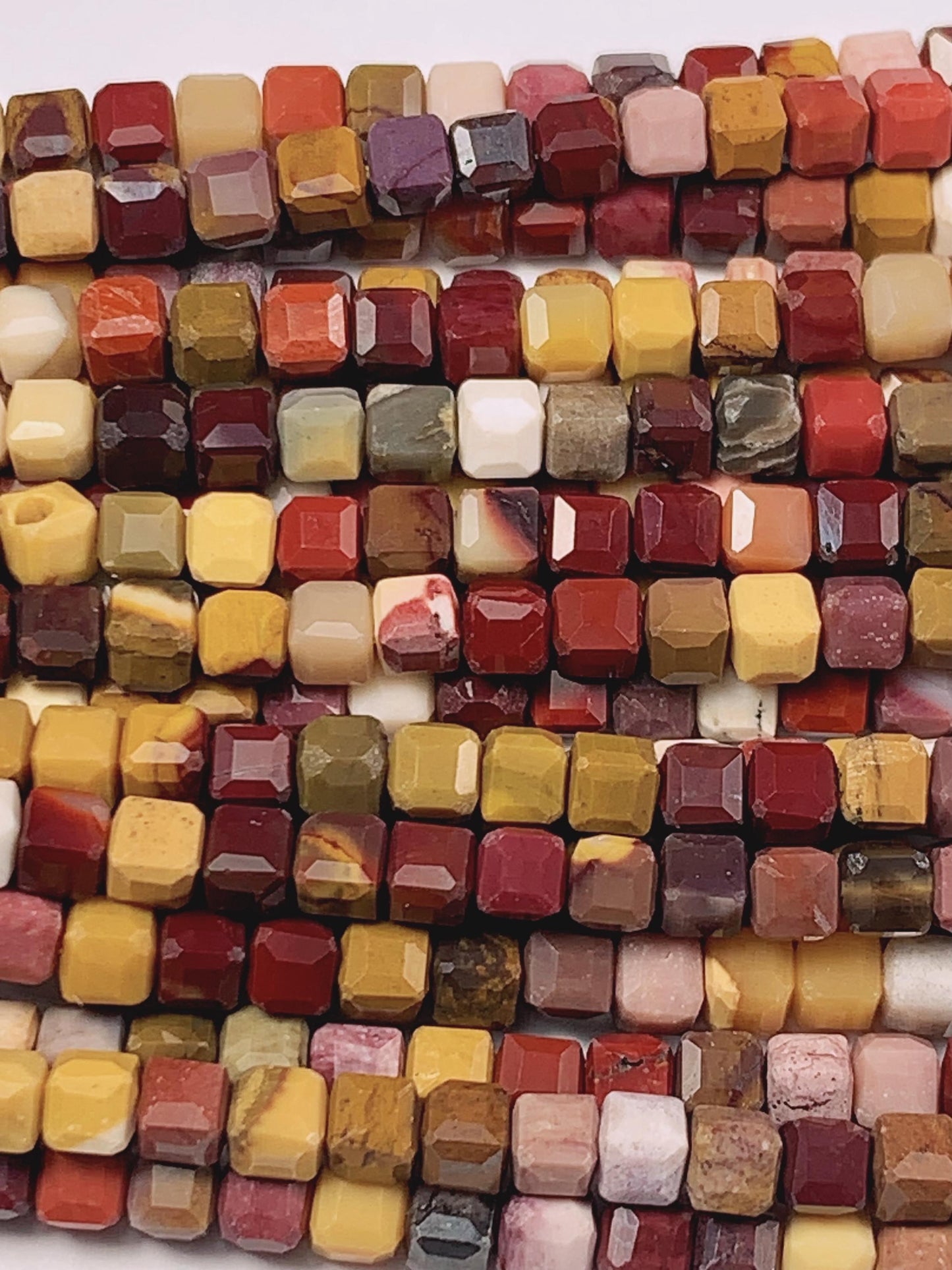 Red Yellow Mookaite Jasper Faceted Cube Beads: 3mm Strand