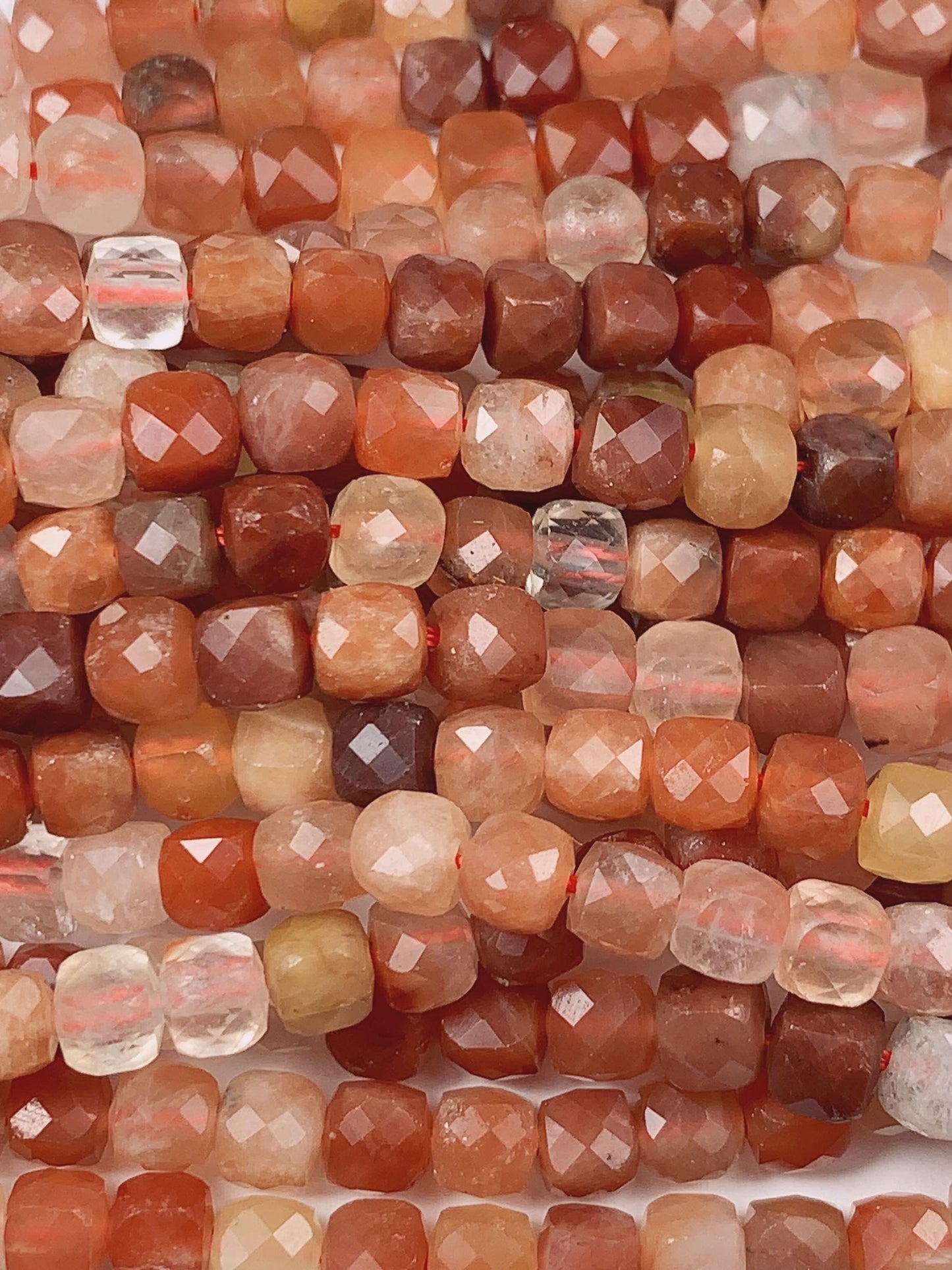 4mm Grade AAA+ Natural Red Rutilated Quartz Faceted Cube Square Beads 15.5" Strand