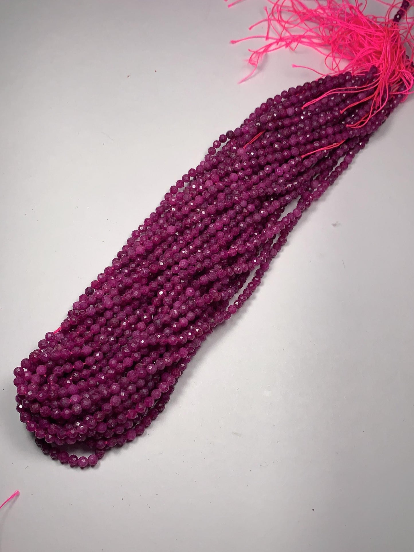 Grade AA Natural Purple Red Ruby Faceted Round Beads - 15.5" Strand