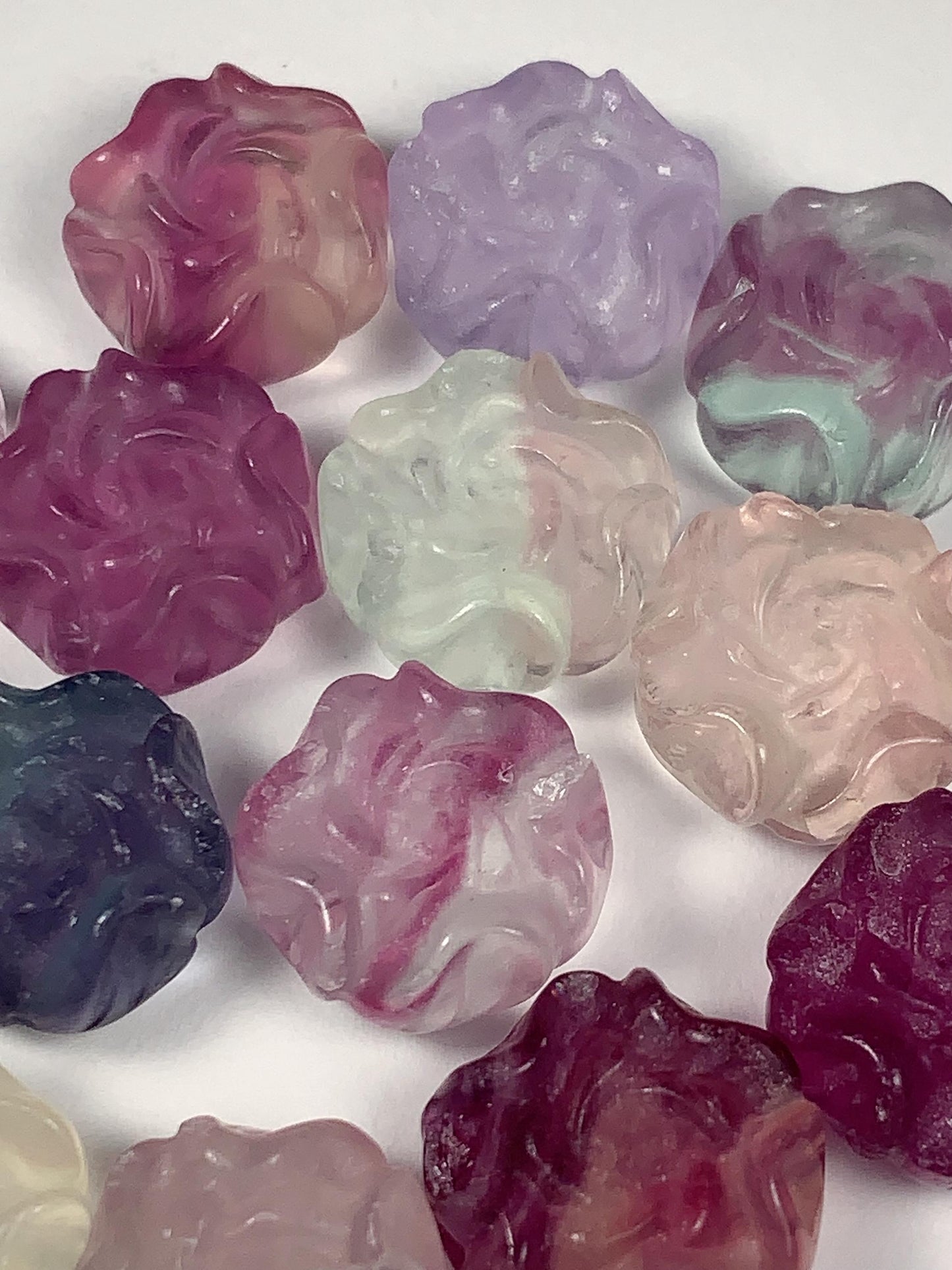 14mm Good Detail Carved Natural Purple Fluorite Beads Loose Gems Gemstone Flowers Peony cut
