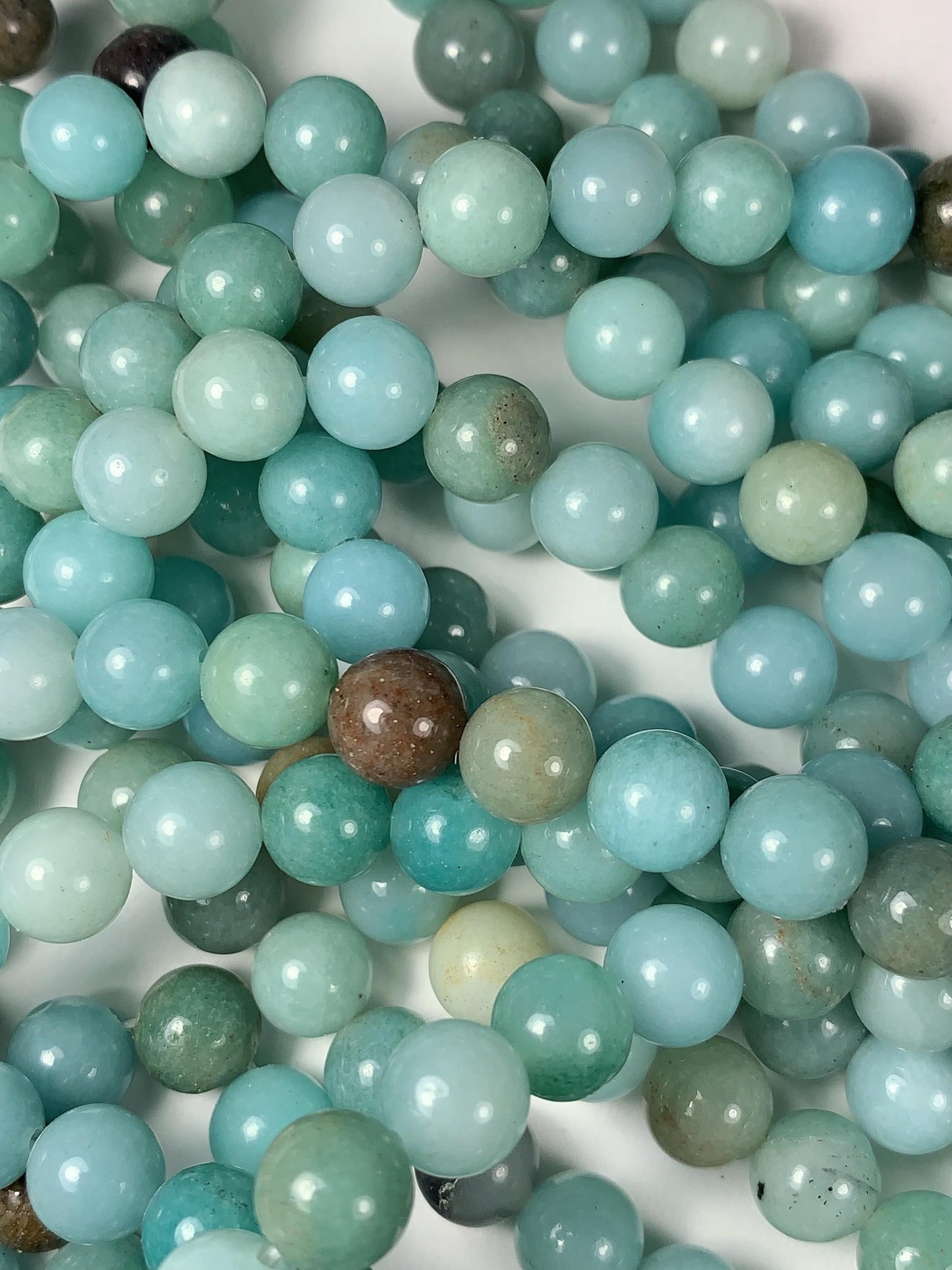 Natural Blue Brown Amazonite Smooth Round Gemstone Beads - 15.5" Strand