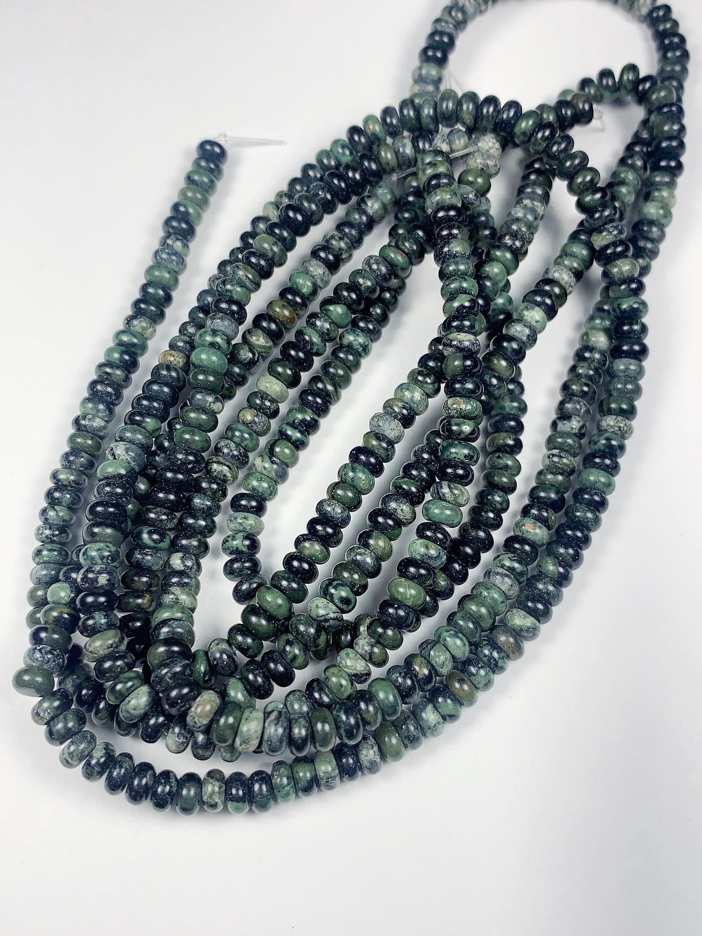 2x4mm Natural Deep Green Kambaba Jasper Smooth Rondelle Beads 15" Strand