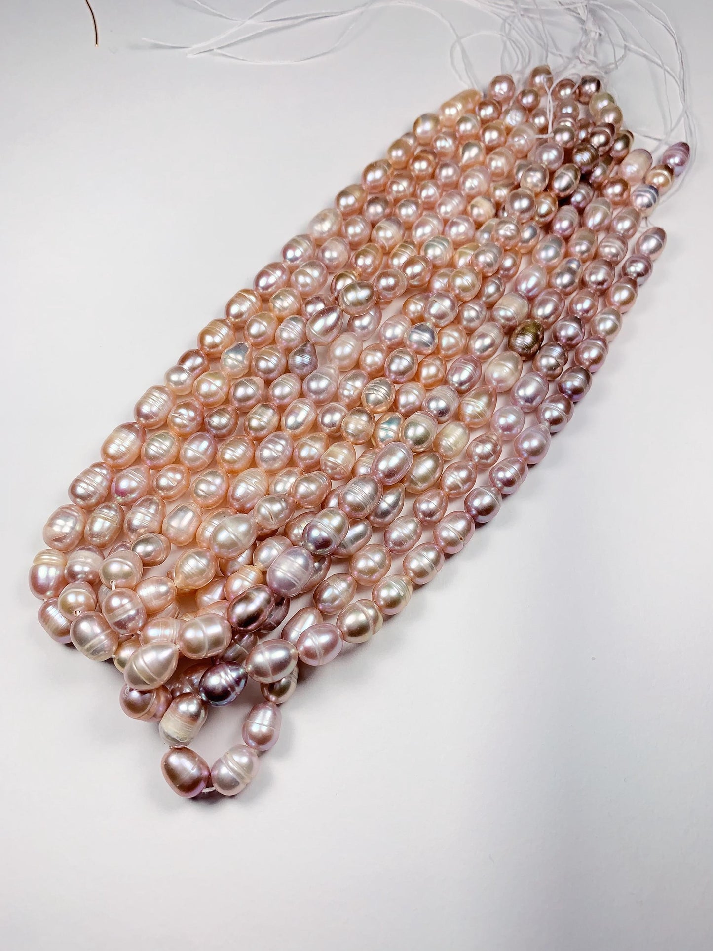 7mm Pink Purple Light Gold Natural Freshwater Oval Pearl Beads Genuine Gemstone Strand 14+