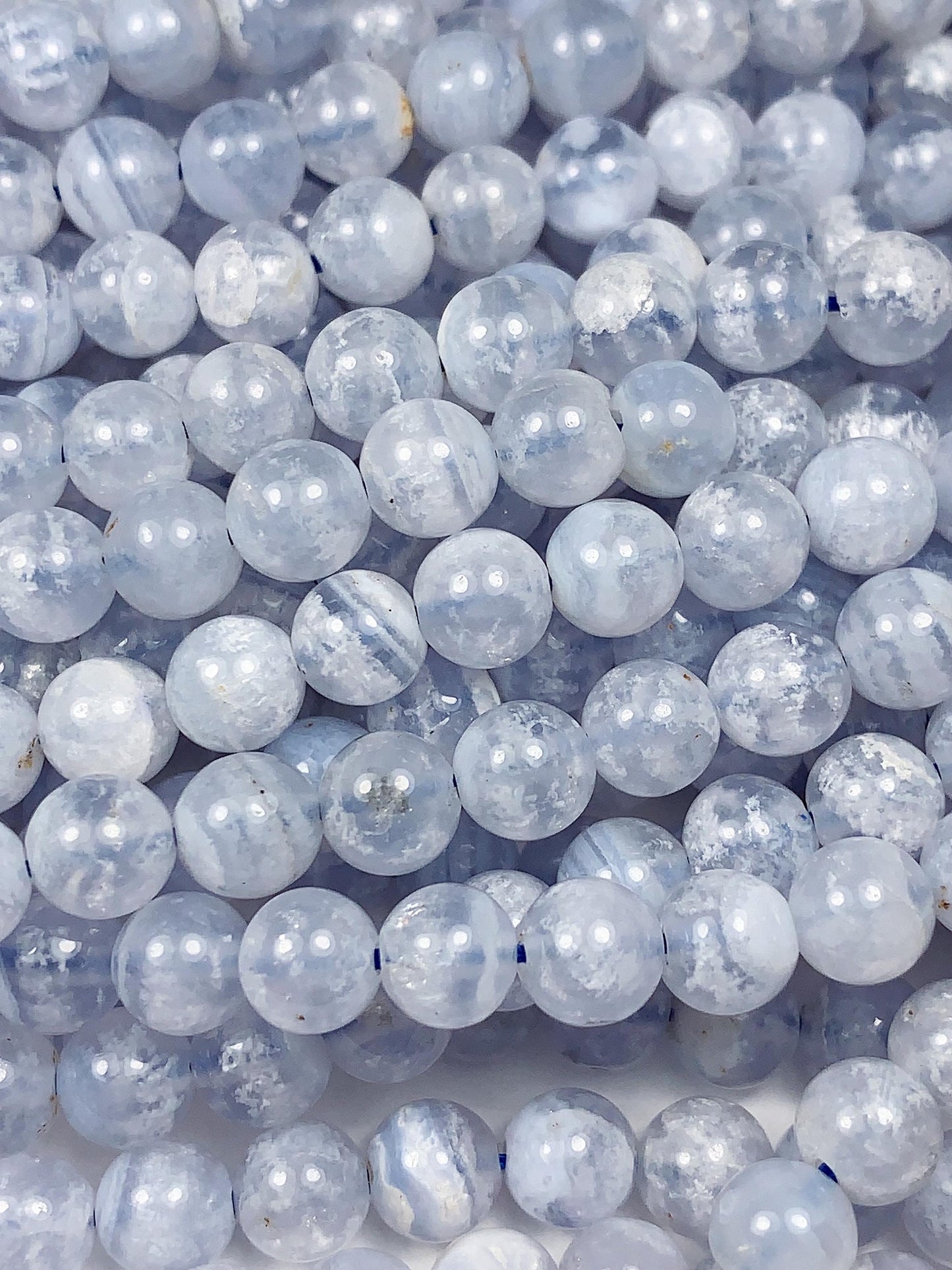 6mm Natural Icy Light Blue Lace Strip Agate Smooth Round Beads Gemstone Strand 15.5"