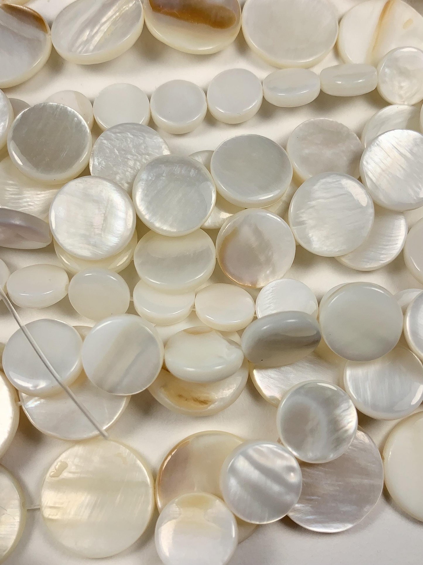 Genuine Natural White Mother of pearl Shell Smooth Flat Round Beads 15.5" Strand 6mm 8mm 10mm 12mm 15mm
