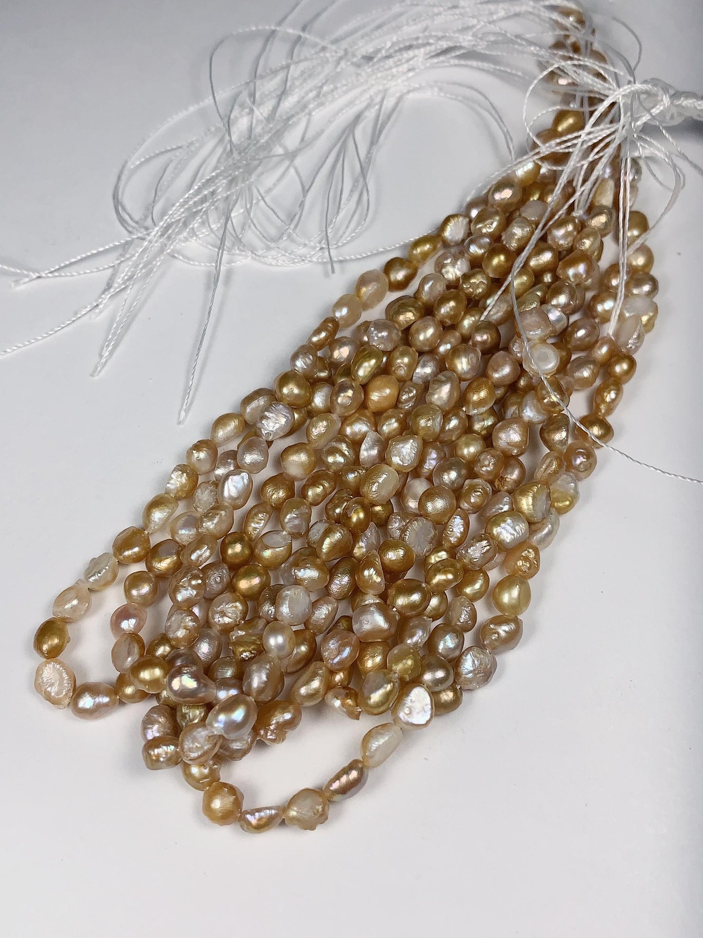 5mm Gold Freshwater Pearl Baroque Beads: Genuine Gemstone Strand 7.5+