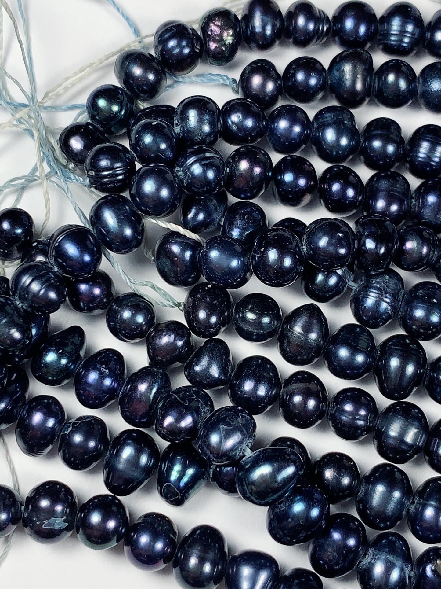 6mm Dyed Black Natural Freshwater Oval Pearl Beads Genuine Gemstone Strand 13.5+