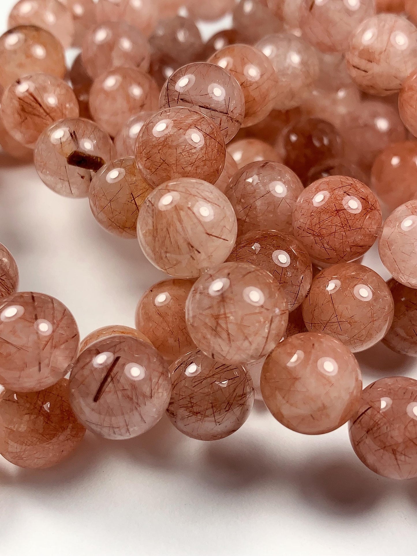 High Quality Natural Transparent Red Copper Rutilated Quartz Smooth Round Beads: 15.5 Strand Gemstone reddish rutile inclusions crystal