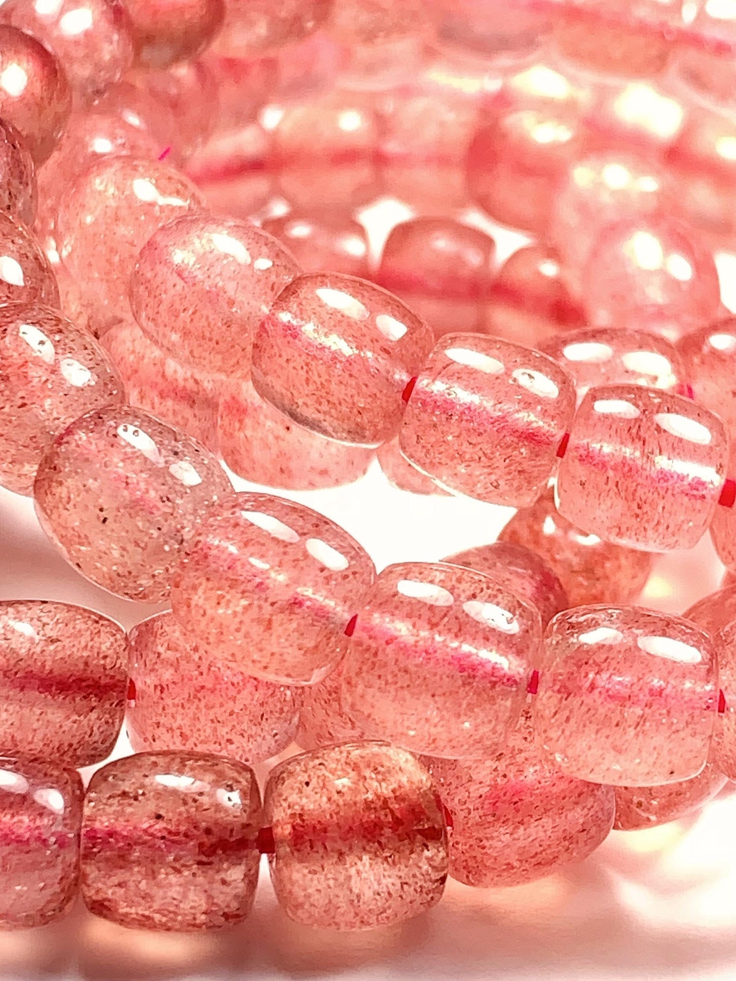 High Quality Transparent Natural Red Strawberry Quartz Stretch Barrel beads Bracelet Gemstone 7x8mm