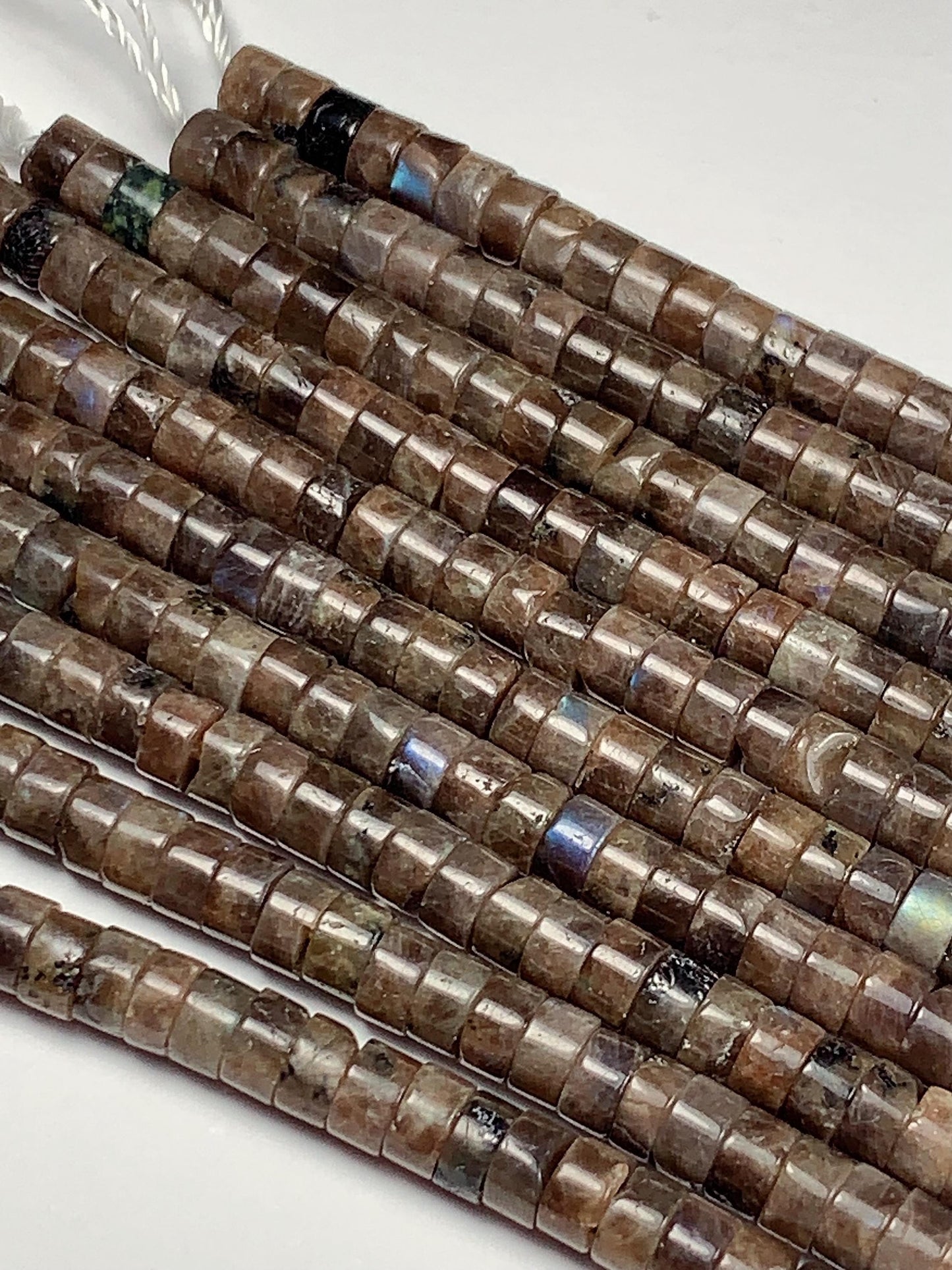 2x4mm Natural Blue Taupe Brown Labradorite Heishi Disc Beads 15" Strand