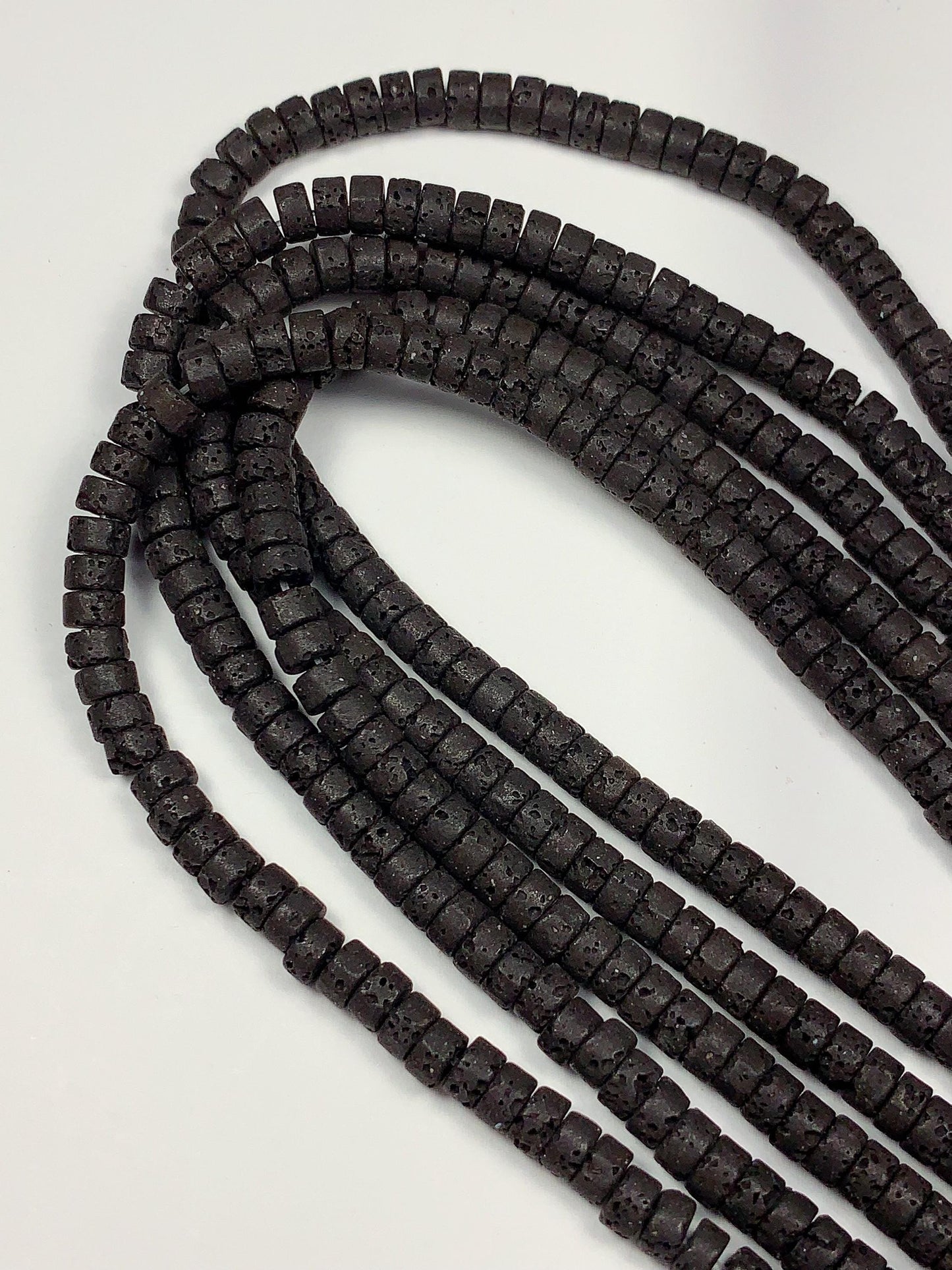 2x4mm Natural Black Volcanic Rock Lava Stone Heishi Disc Beads 15" Strand