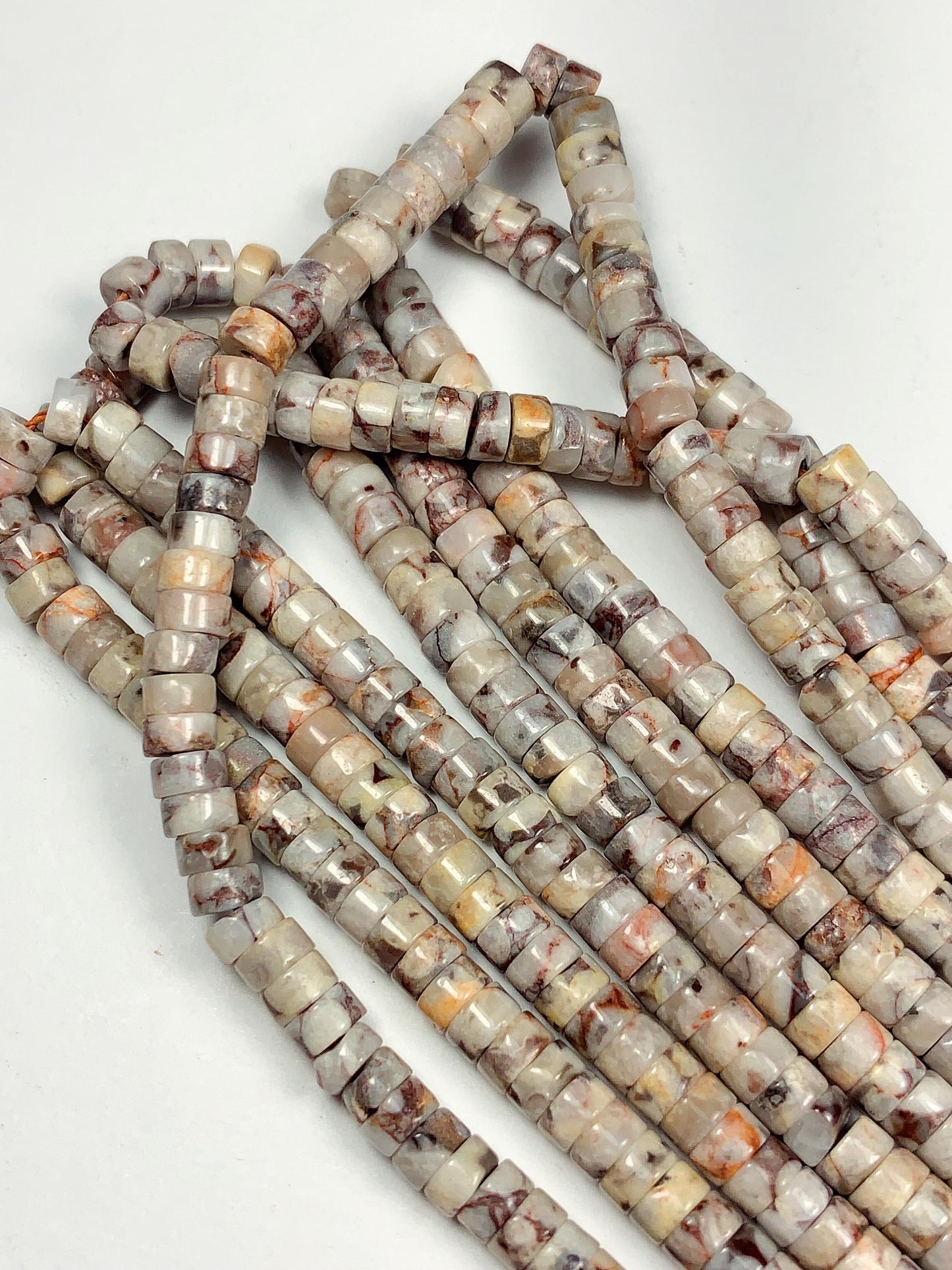2x4mm Natural Maifanite Maifan Stone Heishi Disc Beads 15" Strand white gray red