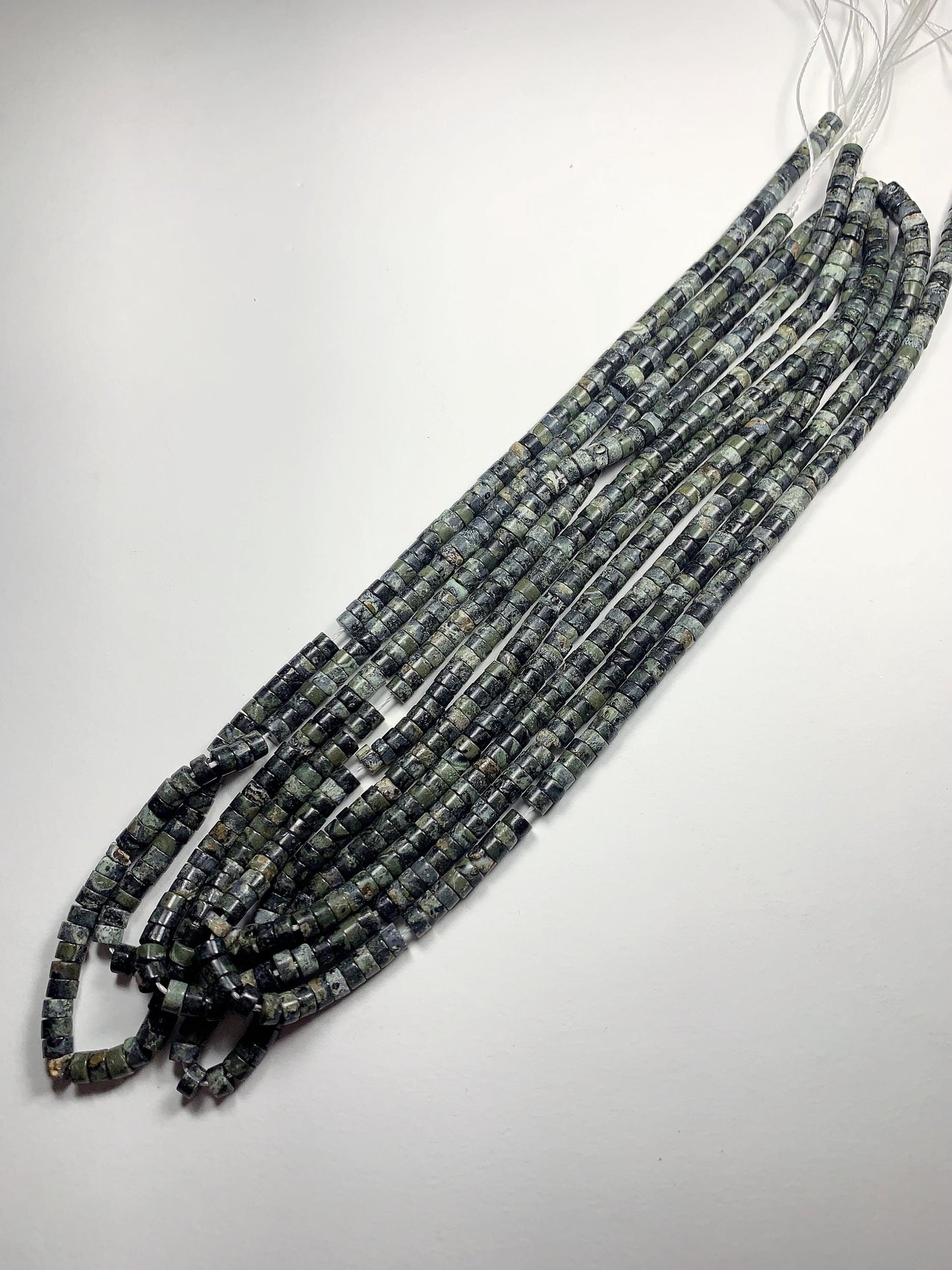 2x4mm AAA Natural Green Kambaba Jasper Heishi Disc Beads 15" Strand