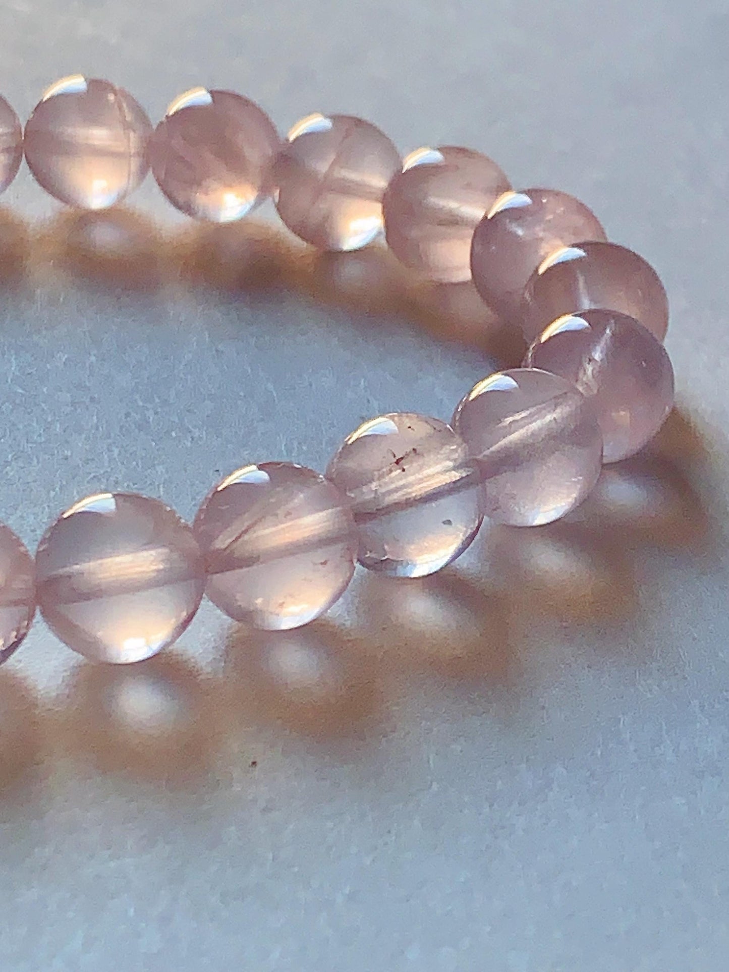 No Dyed AAA+ Transparent Madagascar Natural Light Purple Pink Ice Rose Quartz Stretch Bracelet: Smooth Round Gemstone